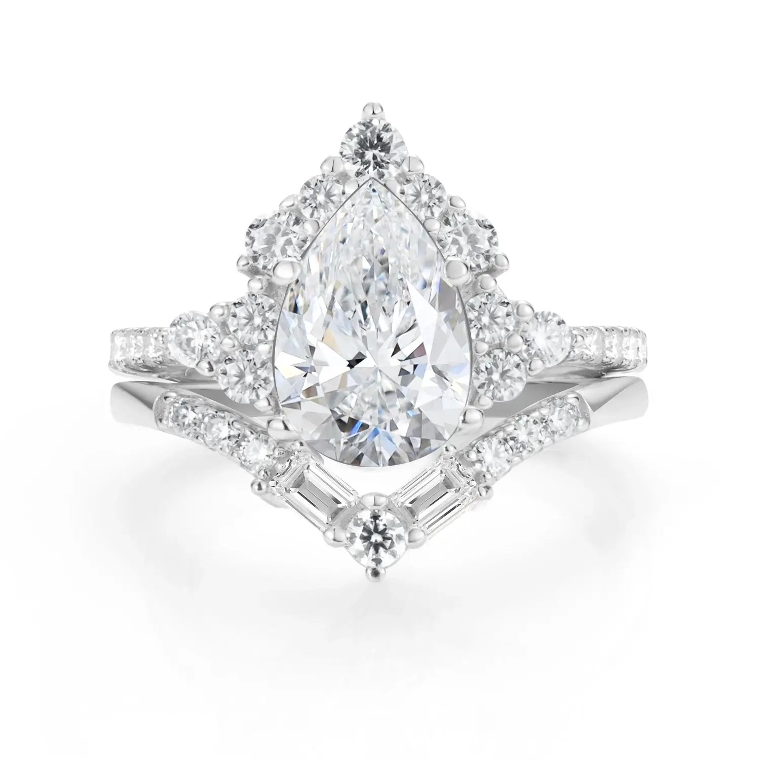 Luxury Style Pear Cut Moissanite Diamond Engagement Ring Bridal Ring Set