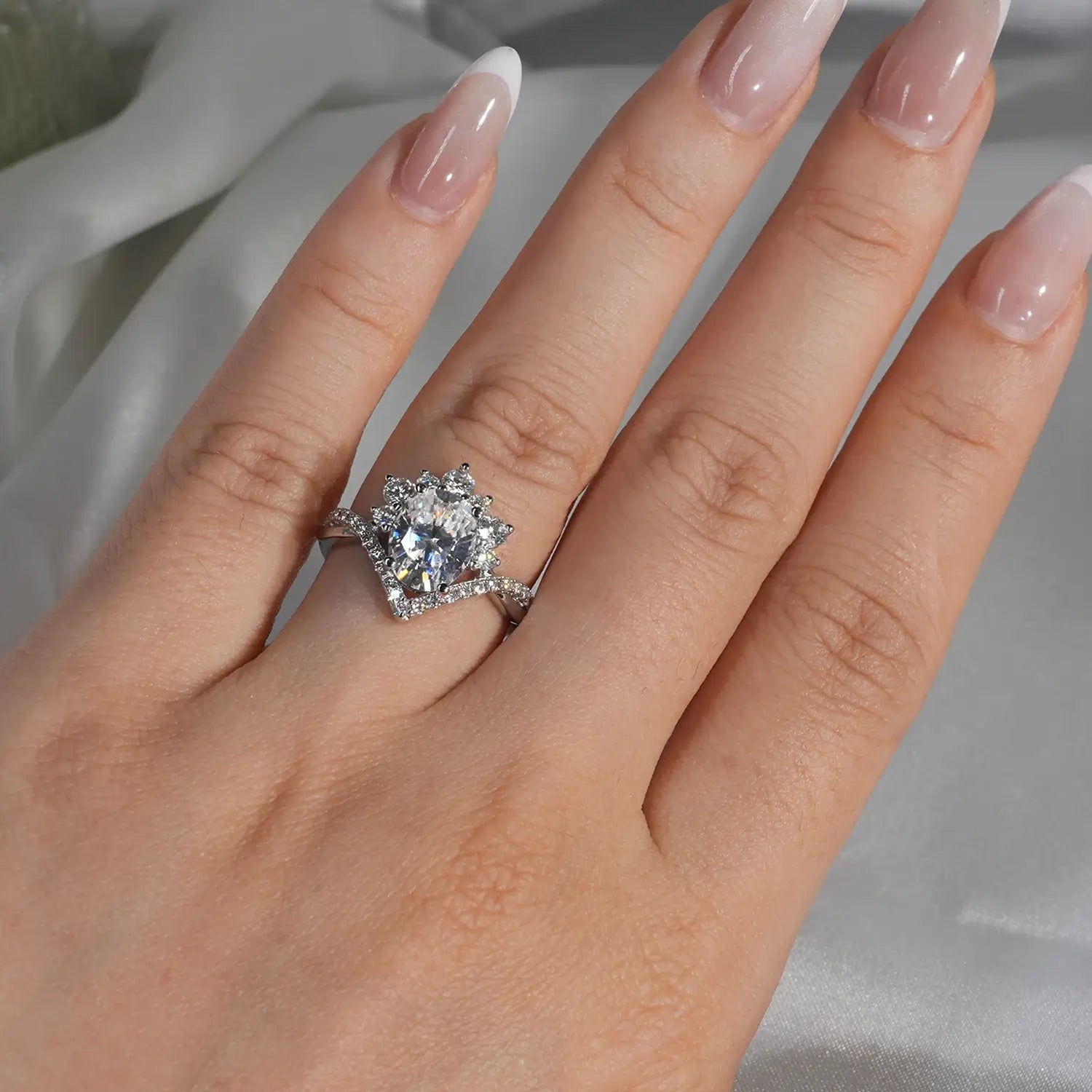 3CT Oval Cut Moissanite Diamond Engagement Ring Luxury Bridal Ring Set