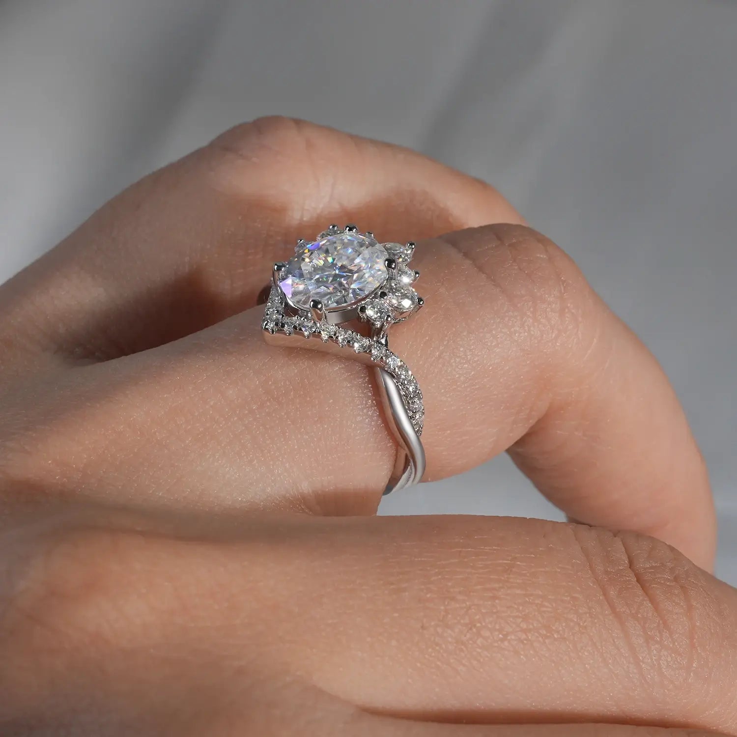 3CT Oval Cut Moissanite Diamond Engagement Ring Luxury Bridal Ring Set