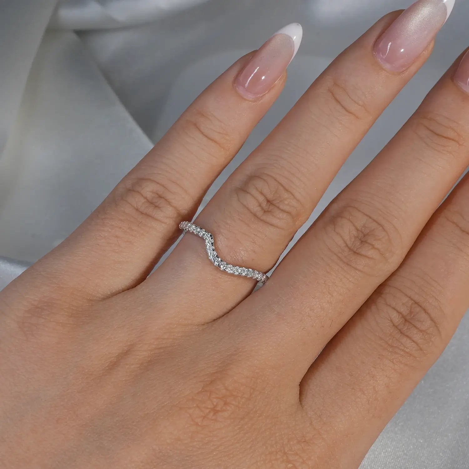 Stackable Crescent Shape Wedding Bands Rings Moissanite Diamond