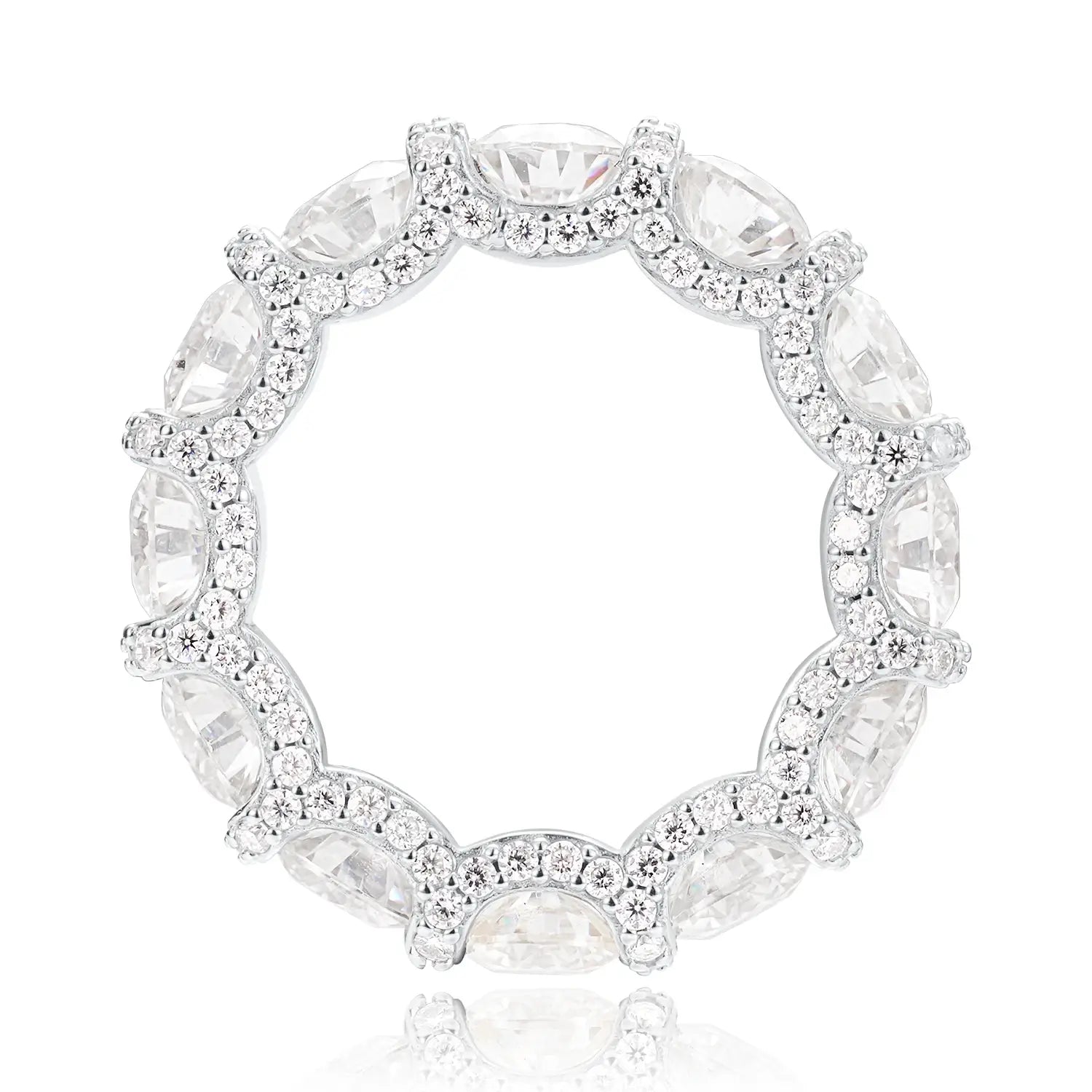 Round Cut Eternity Three-Sided Pave Moissanite Diamond Ring