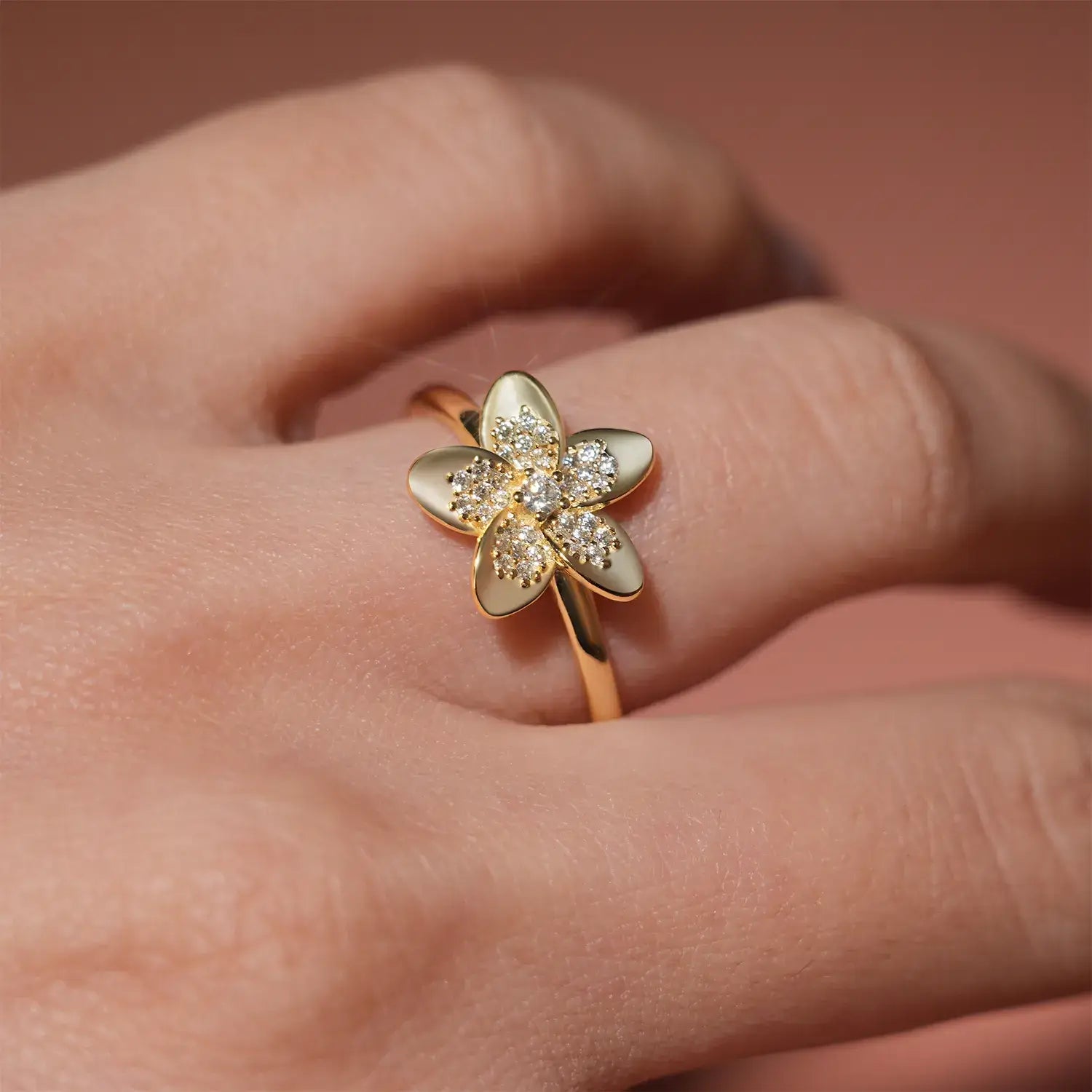 Plumeria Moissanite Diamond Fashion Vacation Ring 14K Gold Plated