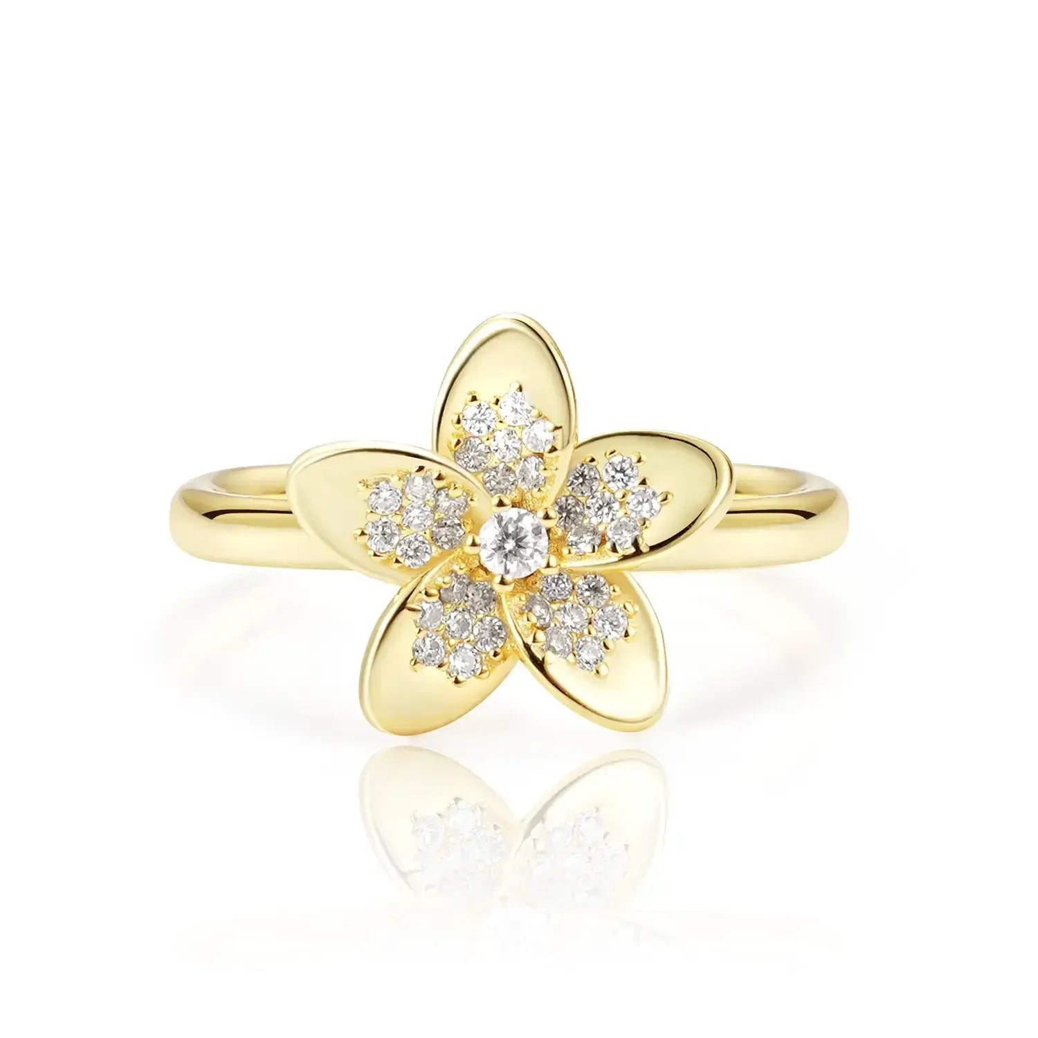 Plumeria Moissanite Diamond Fashion Vacation Ring 14K Gold Plated