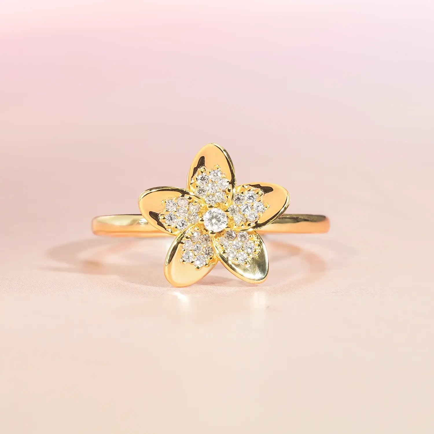 Plumeria Moissanite Diamond Fashion Vacation Ring 14K Gold Plated