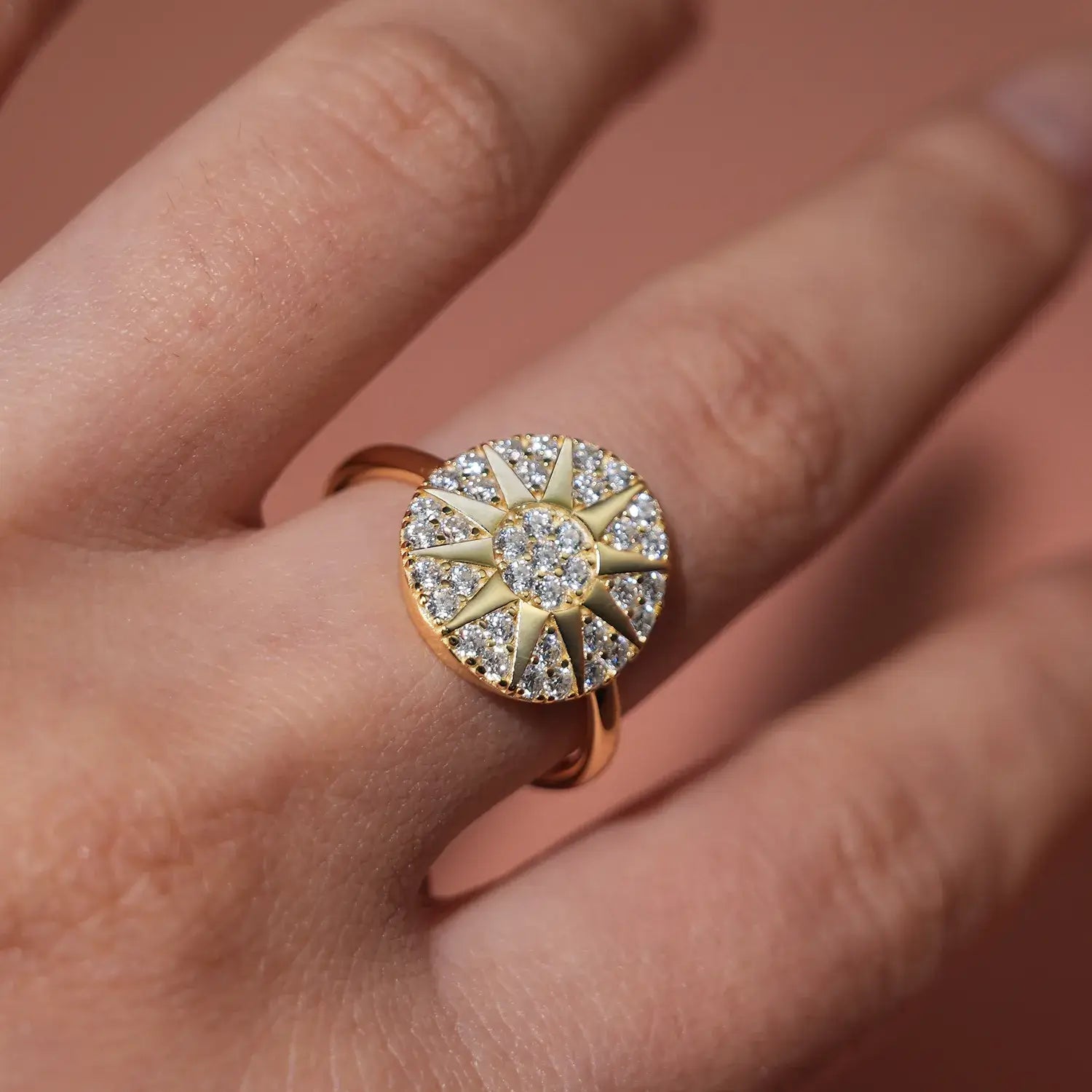 Sparkle Sunburst Moissanite Diamond Vacation Ring 14K Gold Plated