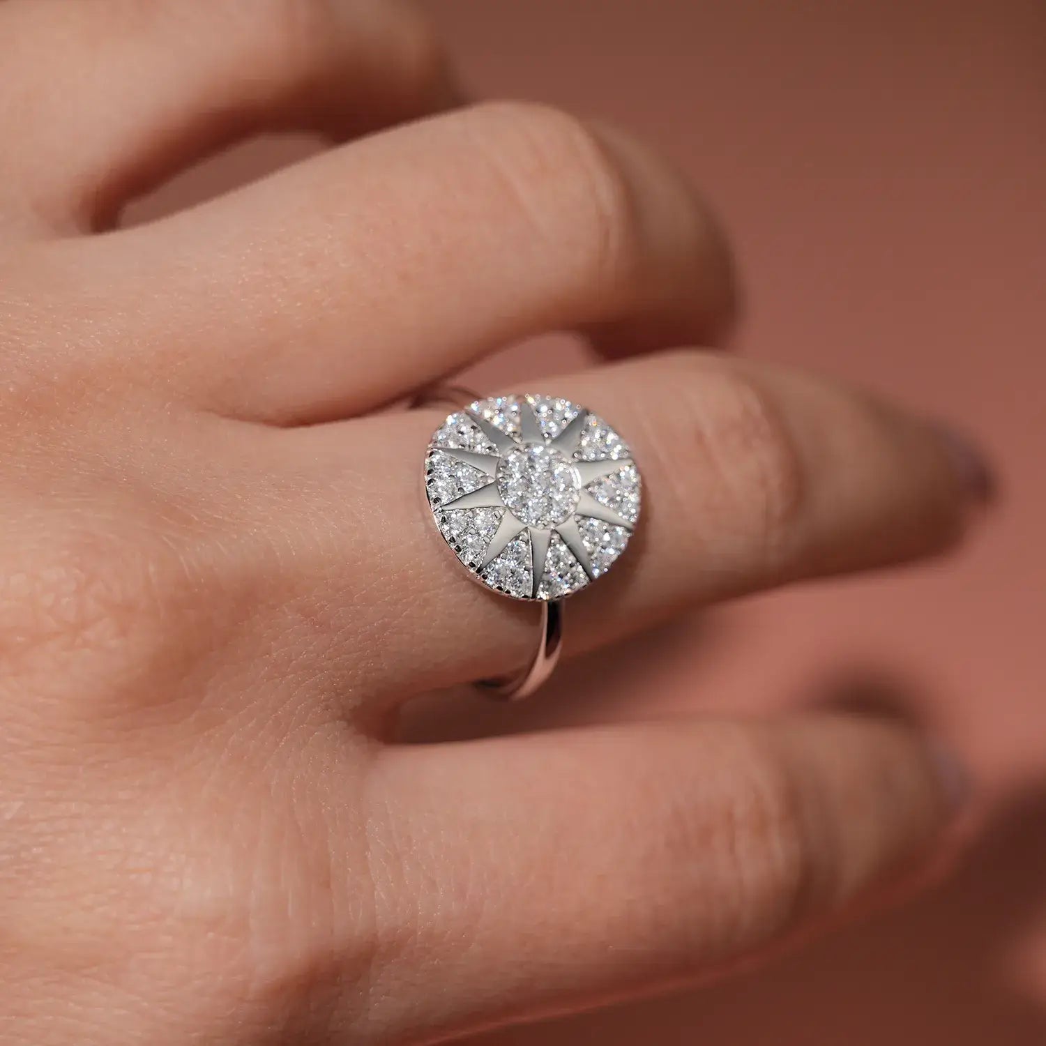 Sparkle Sunburst Moissanite Diamond Vacation Ring 14K Gold Plated