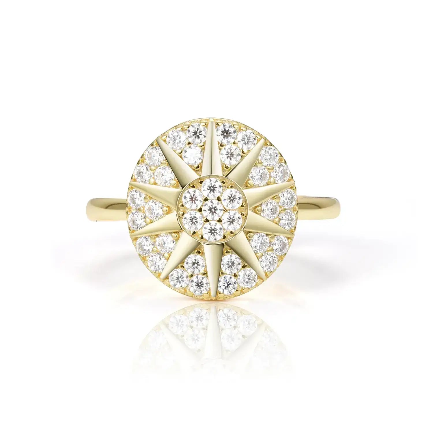 Sparkle Sunburst Moissanite Diamond Vacation Ring 14K Gold Plated