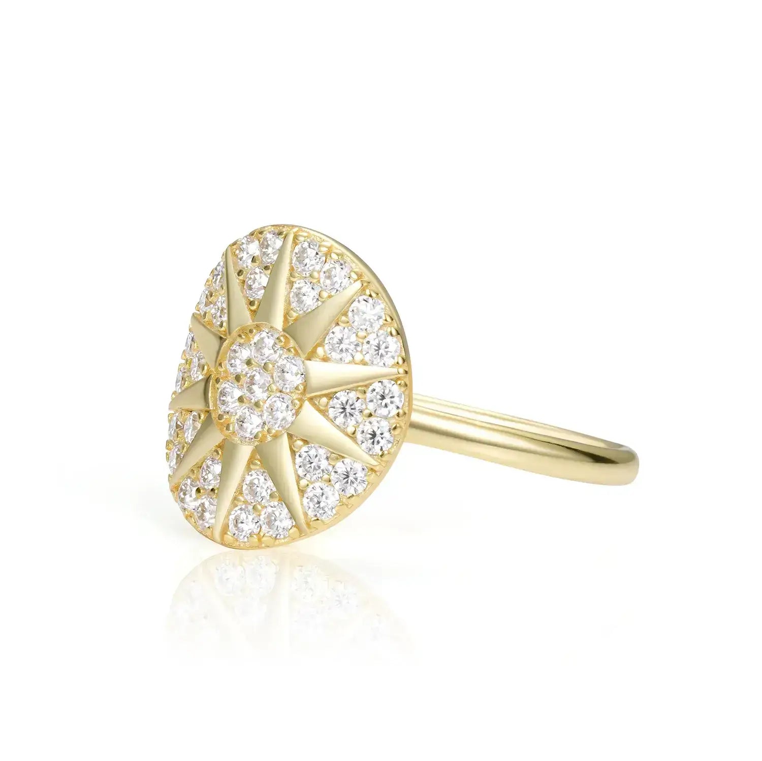 Sparkle Sunburst Moissanite Diamond Vacation Ring 14K Gold Plated