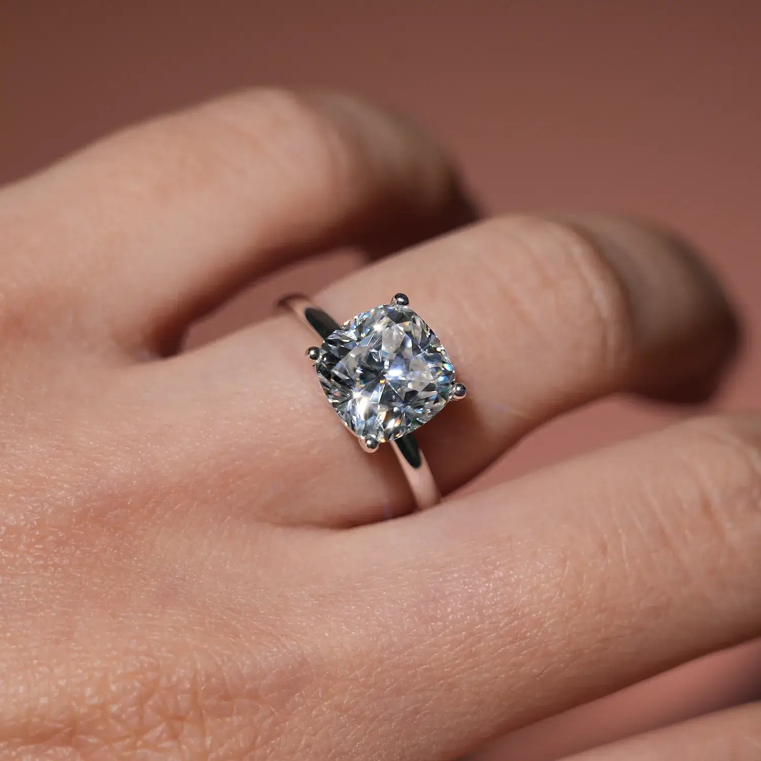 3.5CT Cushion Cut Hight Set Silver Moissanite Diamond Engagement Ring