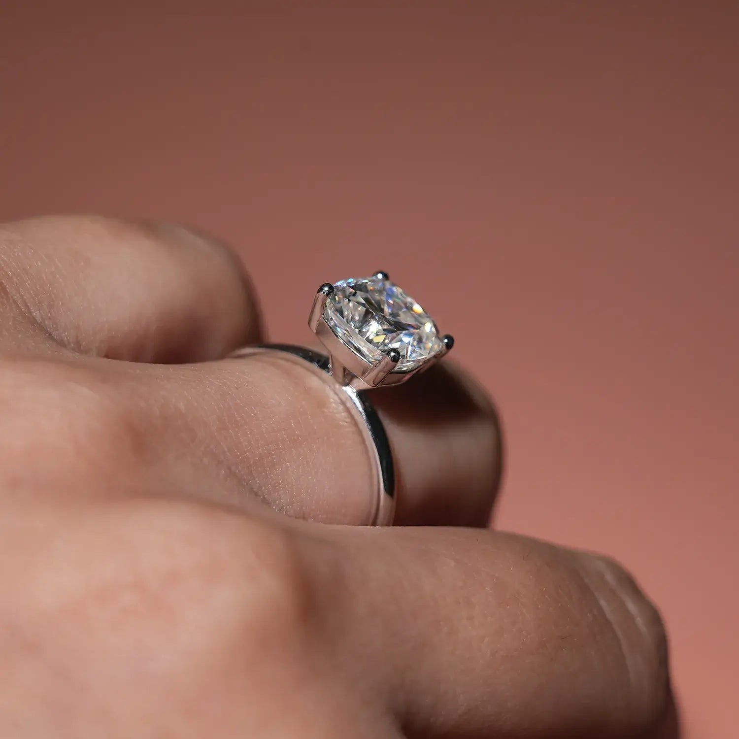 3.5CT Cushion Cut Hight Set Silver Moissanite Diamond Engagement Ring