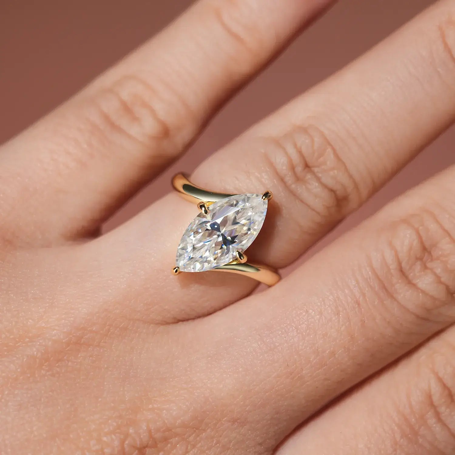 Bypass Solitaire Marquise Cut Moissanite Diamond Engagement Ring