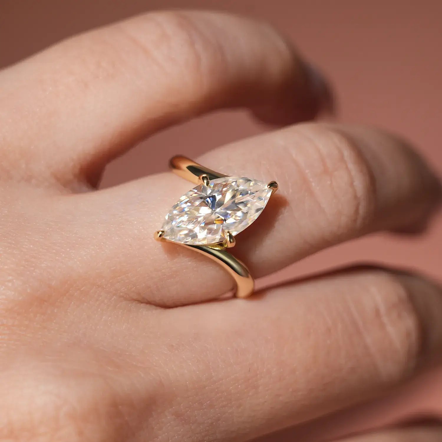 Bypass Solitaire Marquise Cut Moissanite Diamond Engagement Ring