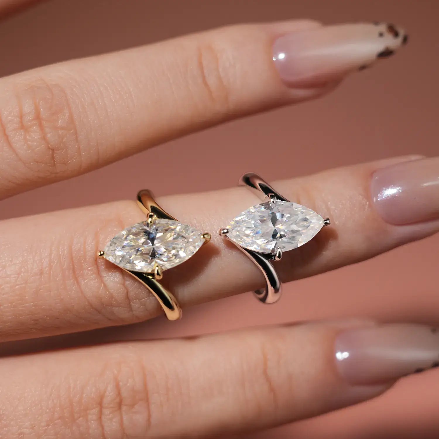 Bypass Solitaire Marquise Cut Moissanite Diamond Engagement Ring