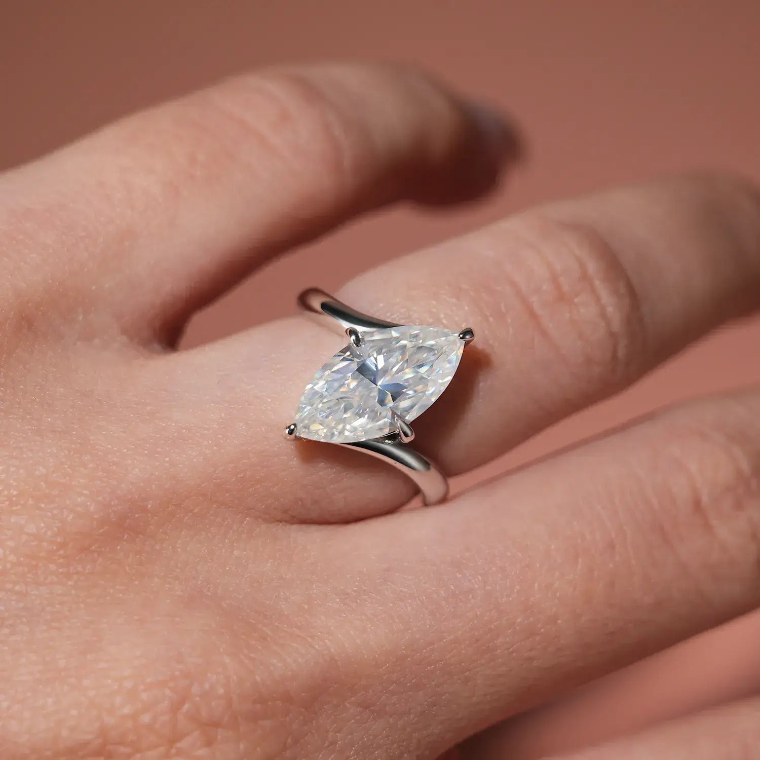 Bypass Solitaire Marquise Cut Moissanite Diamond Engagement Ring