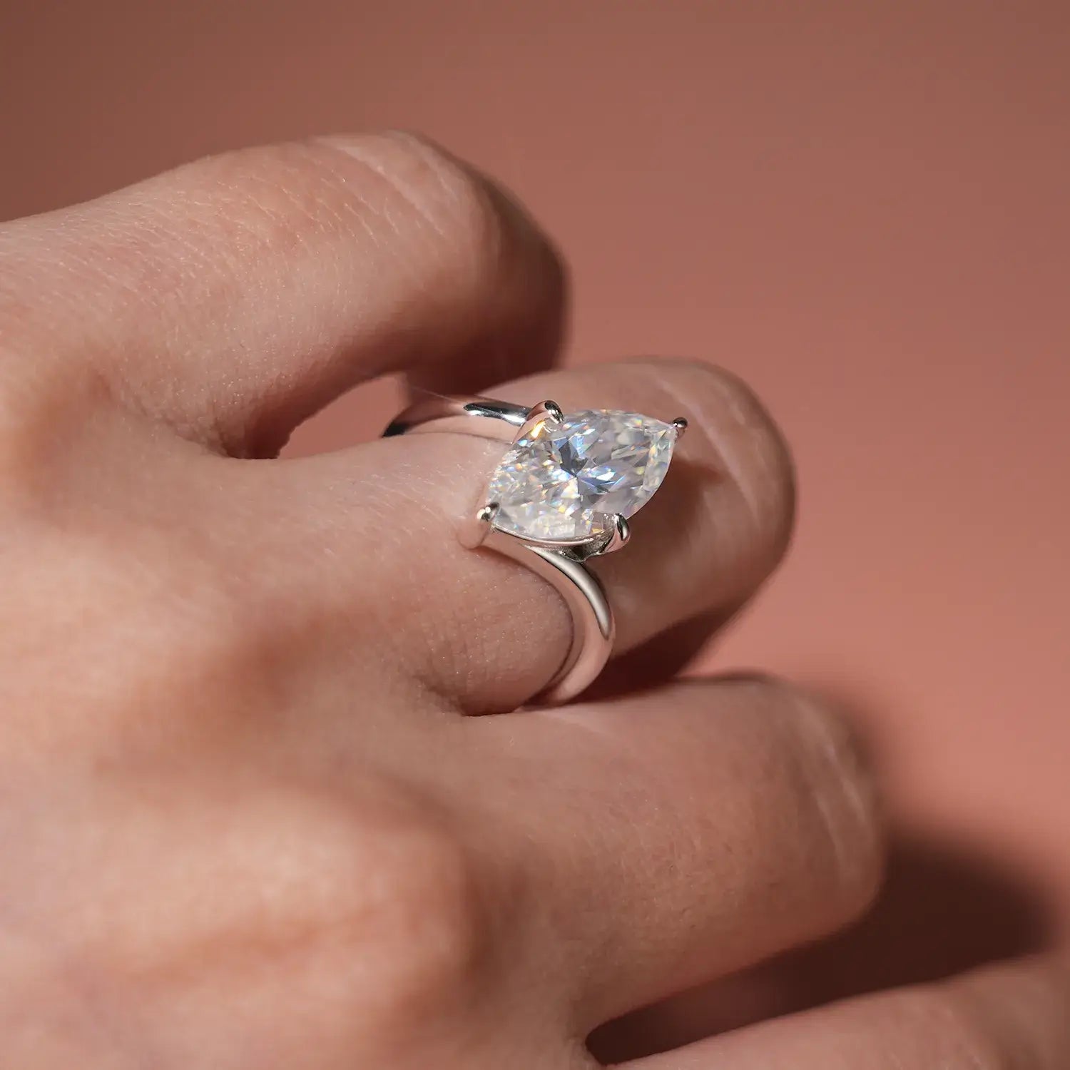 Bypass Solitaire Marquise Cut Moissanite Diamond Engagement Ring