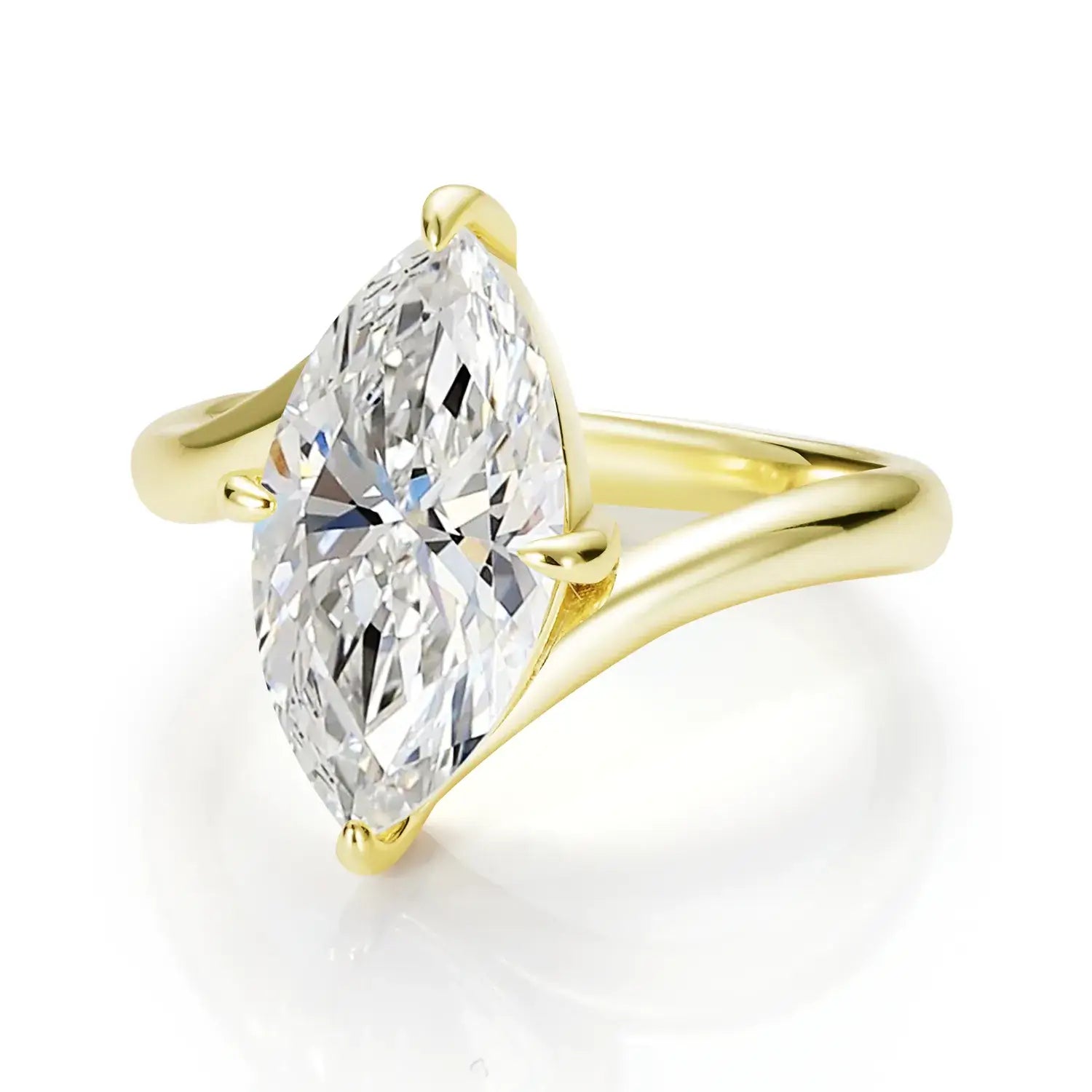 Bypass Solitaire Marquise Cut Moissanite Diamond Engagement Ring