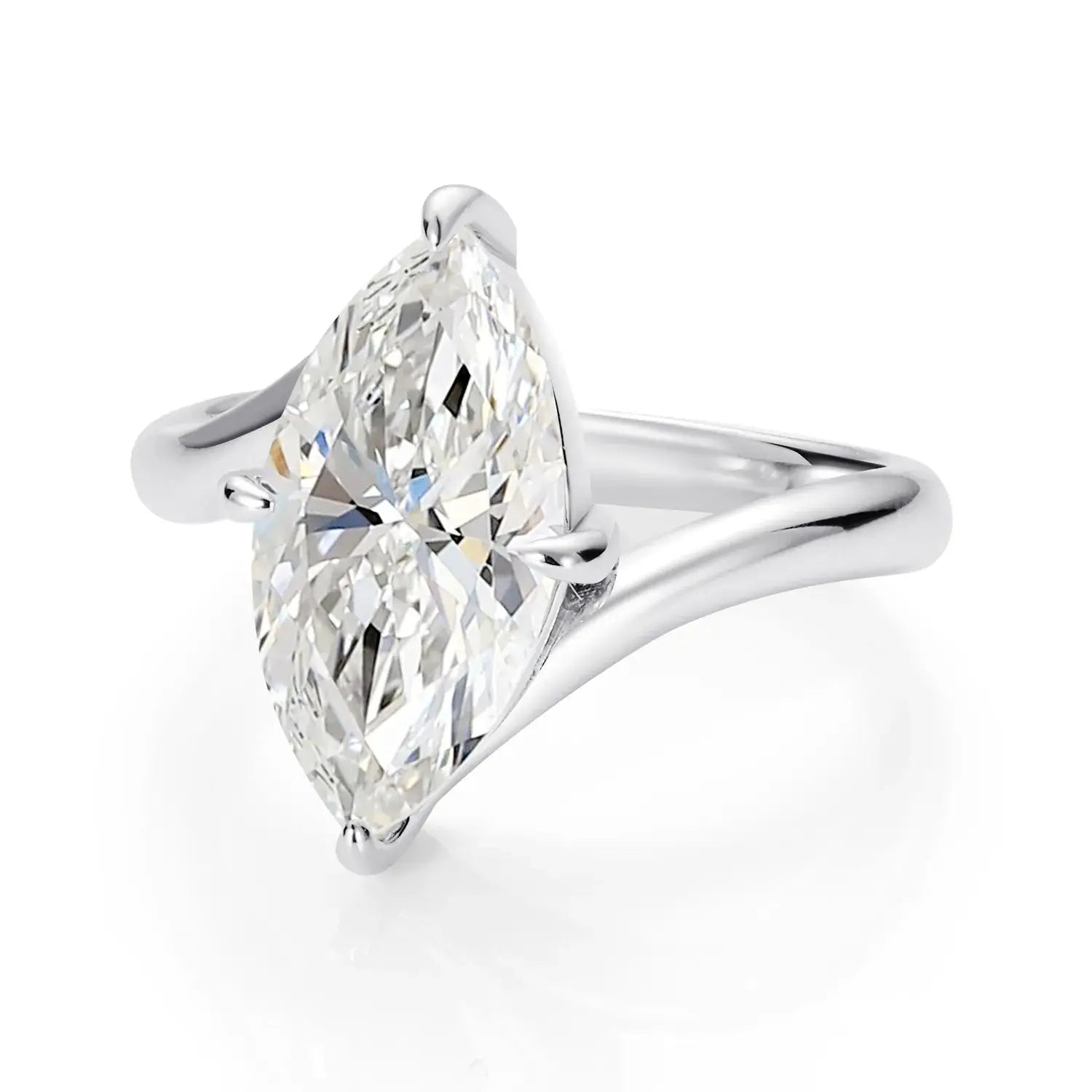 Bypass Solitaire Marquise Cut Moissanite Diamond Engagement Ring