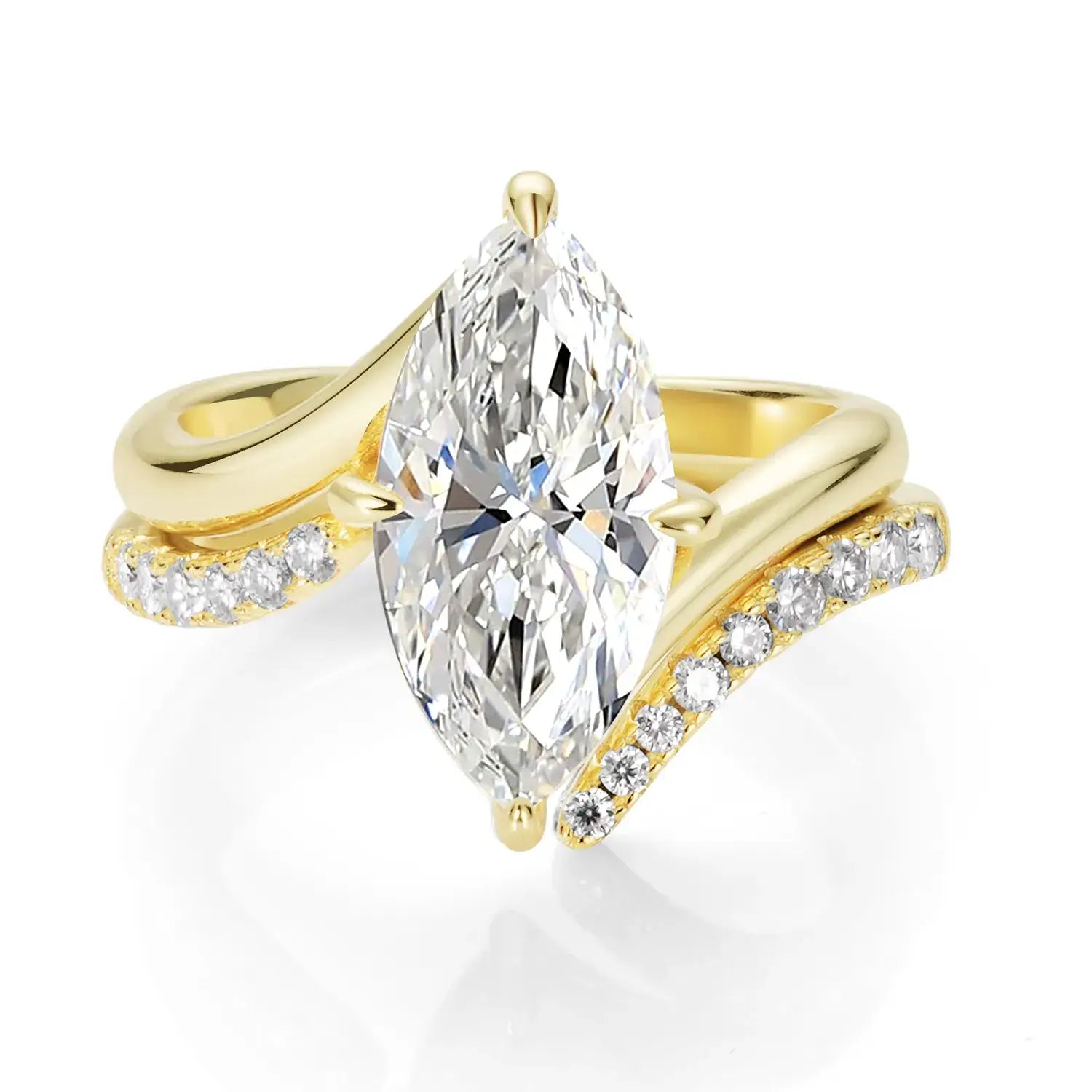 Bypass Solitaire Marquise Cut Moissanite Diamond Engagement Ring