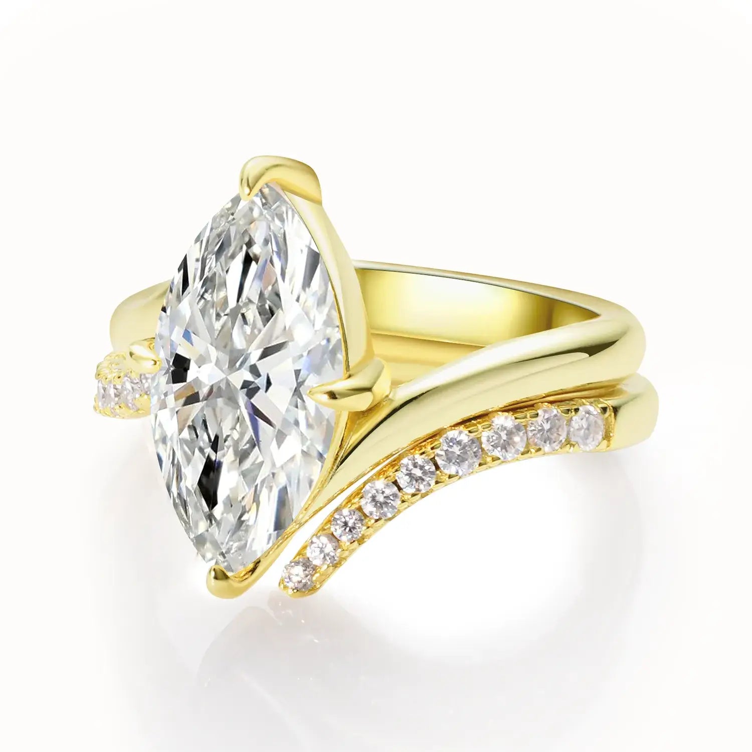 Bypass Solitaire Marquise Cut Moissanite Diamond Stackable Engagement Ring