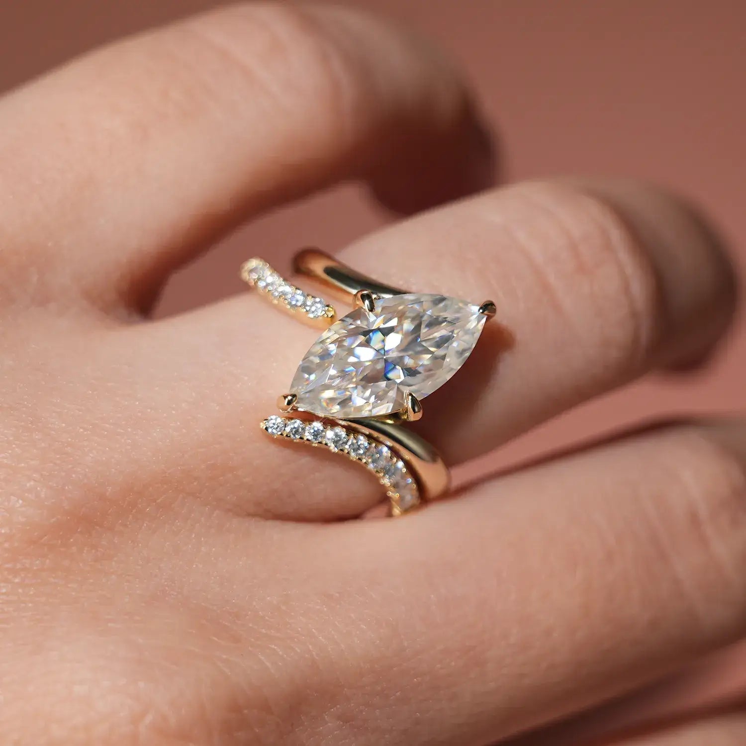 Bypass Solitaire Marquise Cut Moissanite Diamond Stackable Engagement Ring