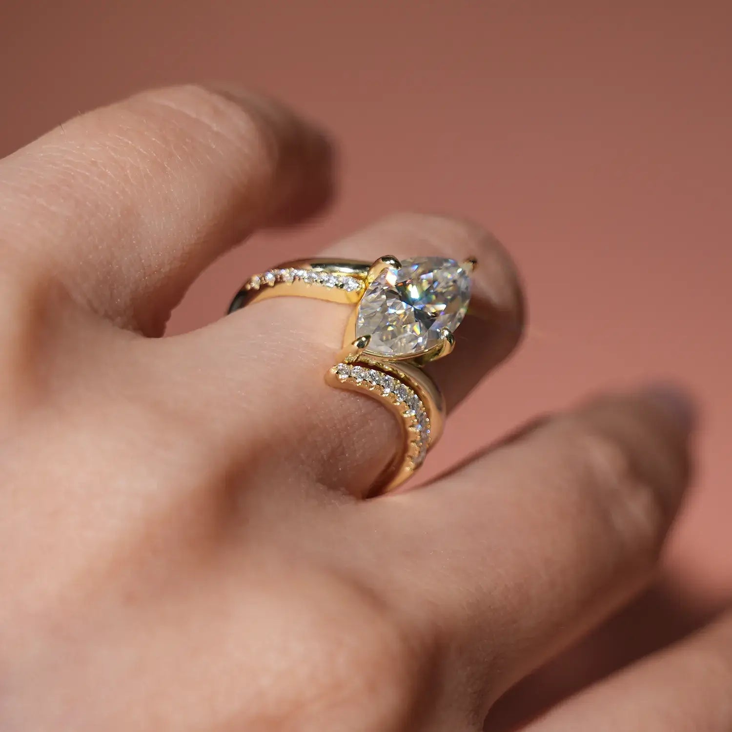Bypass Solitaire Marquise Cut Moissanite Diamond Engagement Ring