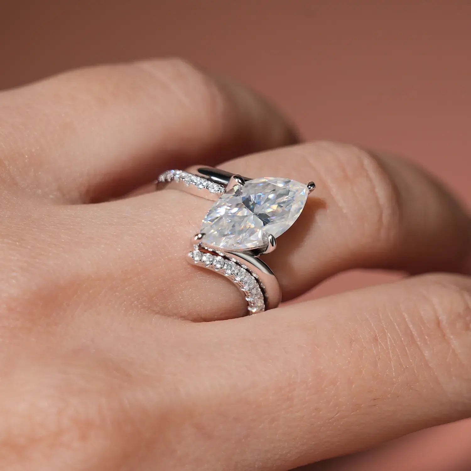 Bypass Solitaire Marquise Cut Moissanite Diamond Stackable Engagement Ring