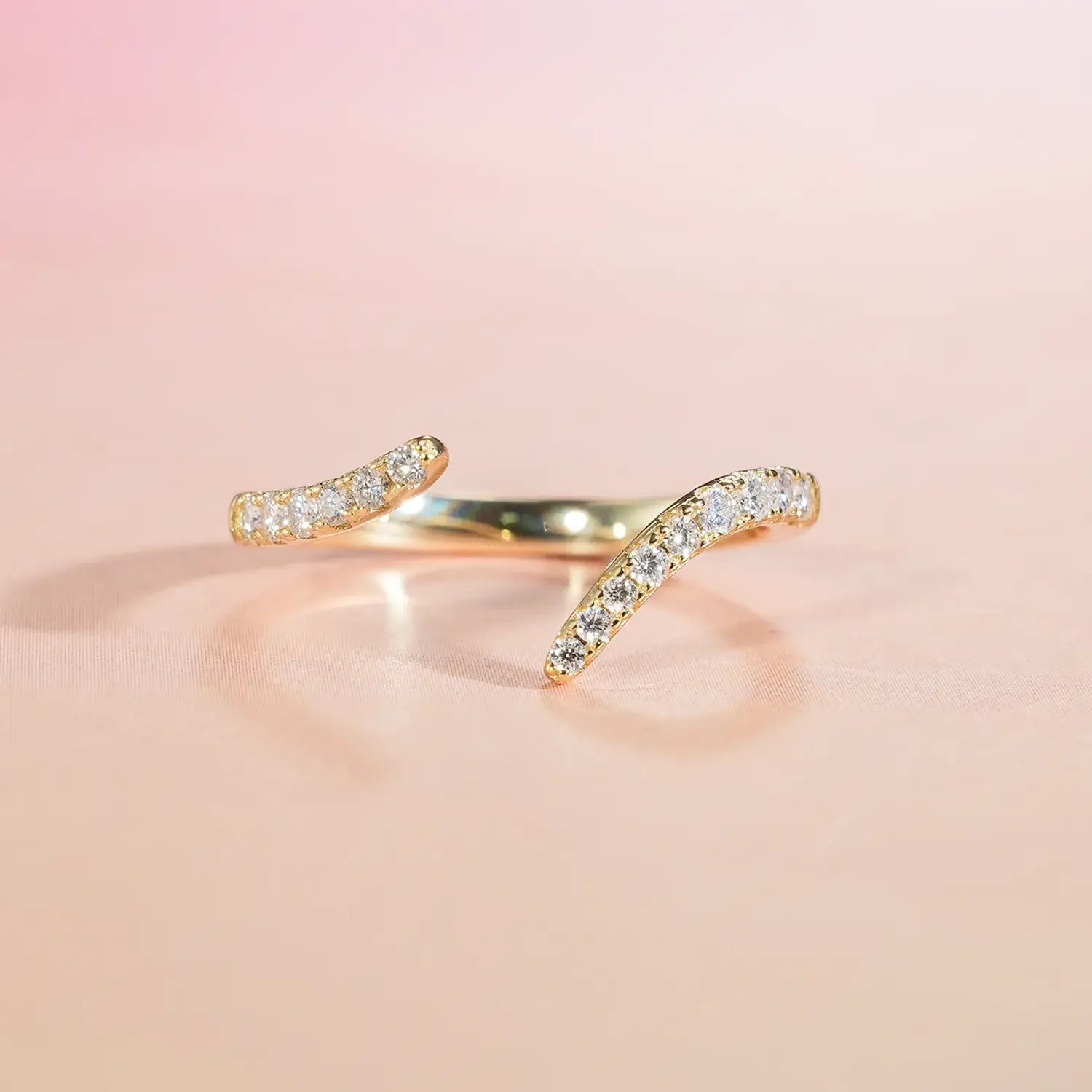 Bypass Wrap Moissanite Diamond Pave Band Wedding Ring