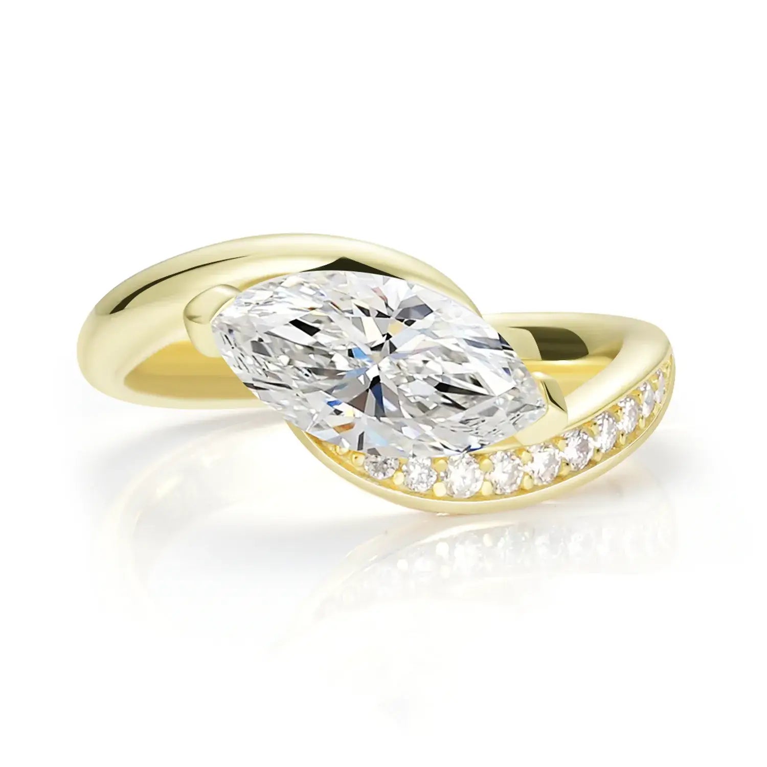 Bypass Eastwast Marquise Cut Moissanite Diamond Channel Pave Engagement Ring