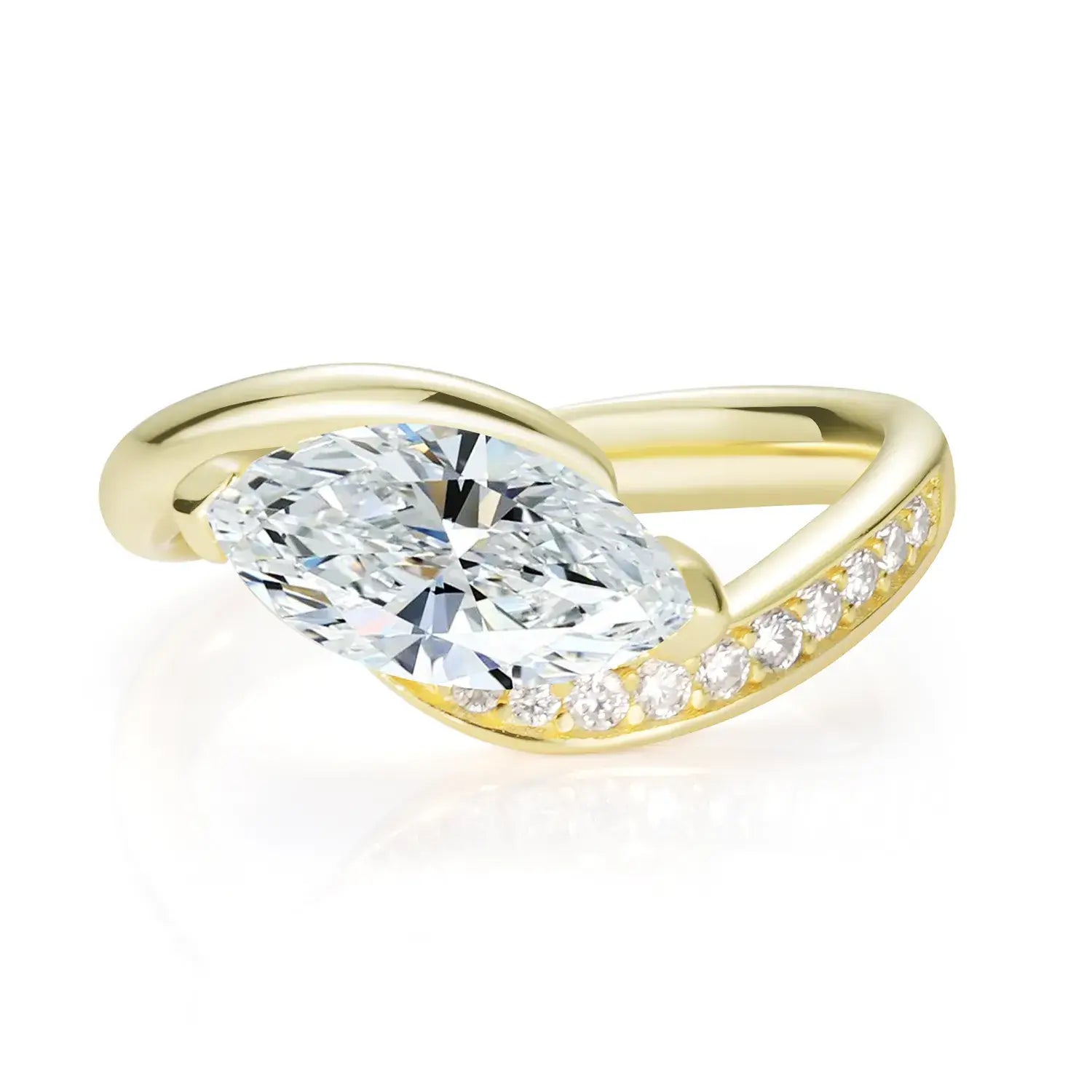 Bypass Eastwast Marquise Cut Moissanite Diamond Channel Pave Engagement Ring