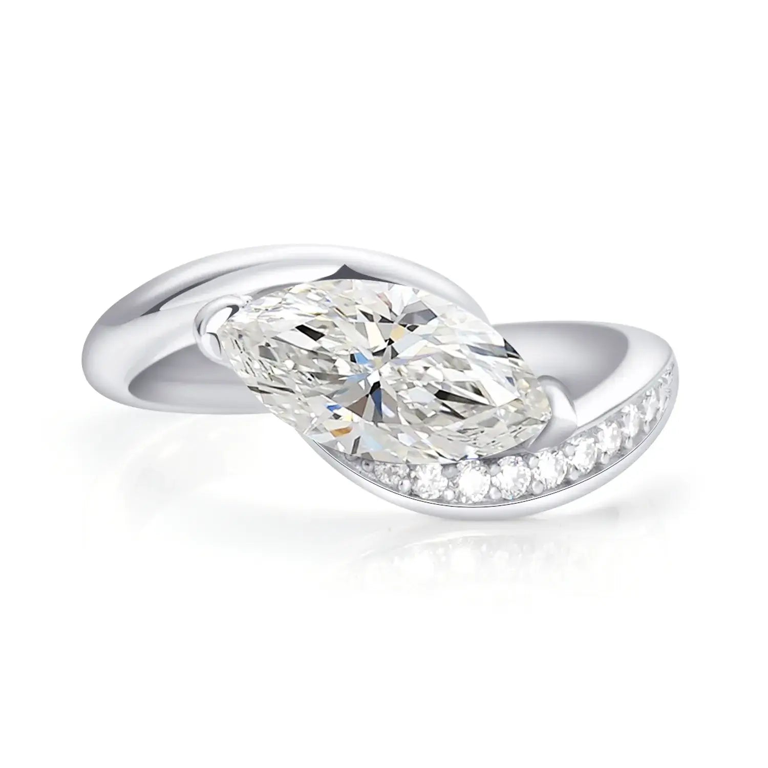 Bypass Eastwast Marquise Cut Moissanite Diamond Channel Pave Engagement Ring