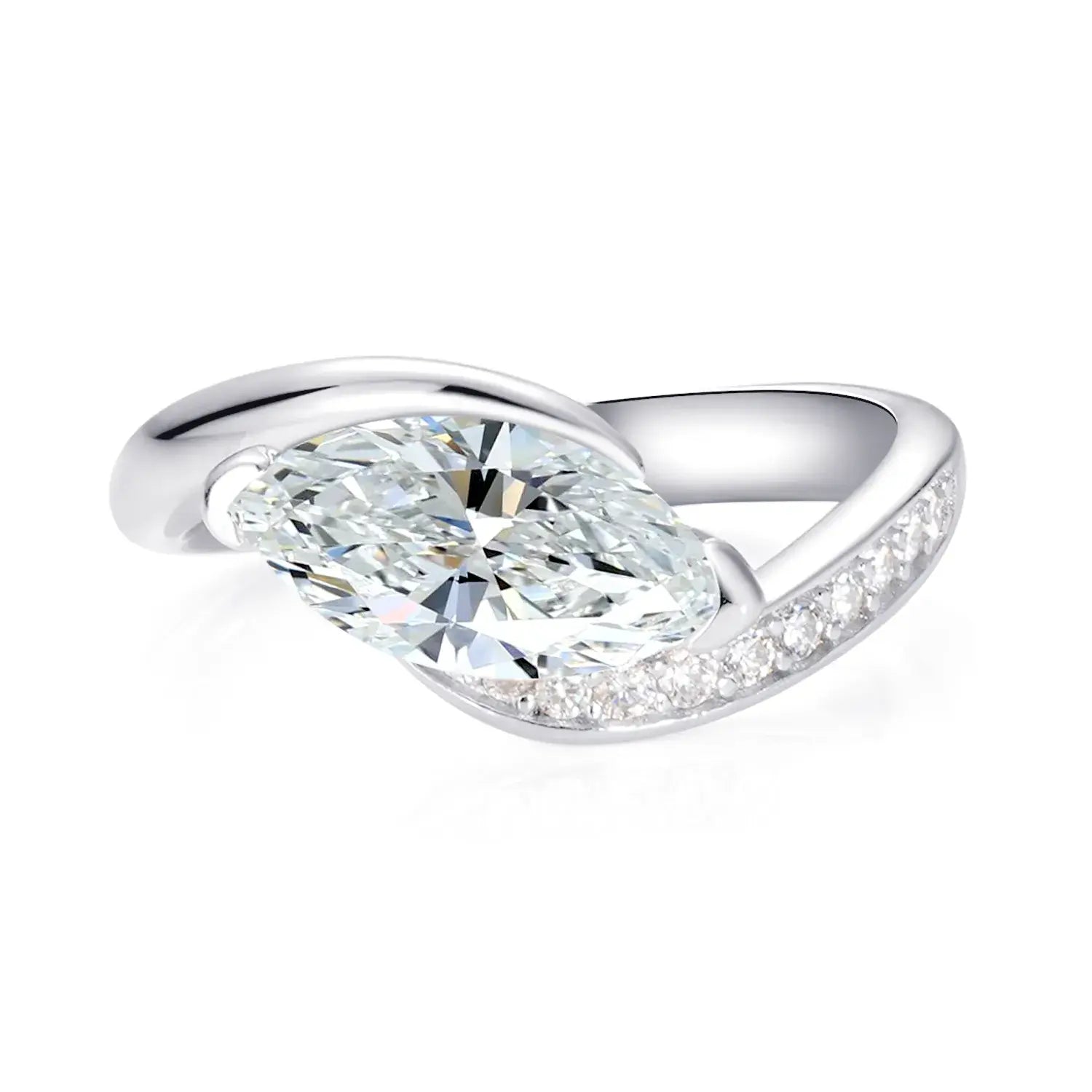Bypass Eastwast Marquise Cut Moissanite Diamond Channel Pave Engagement Ring