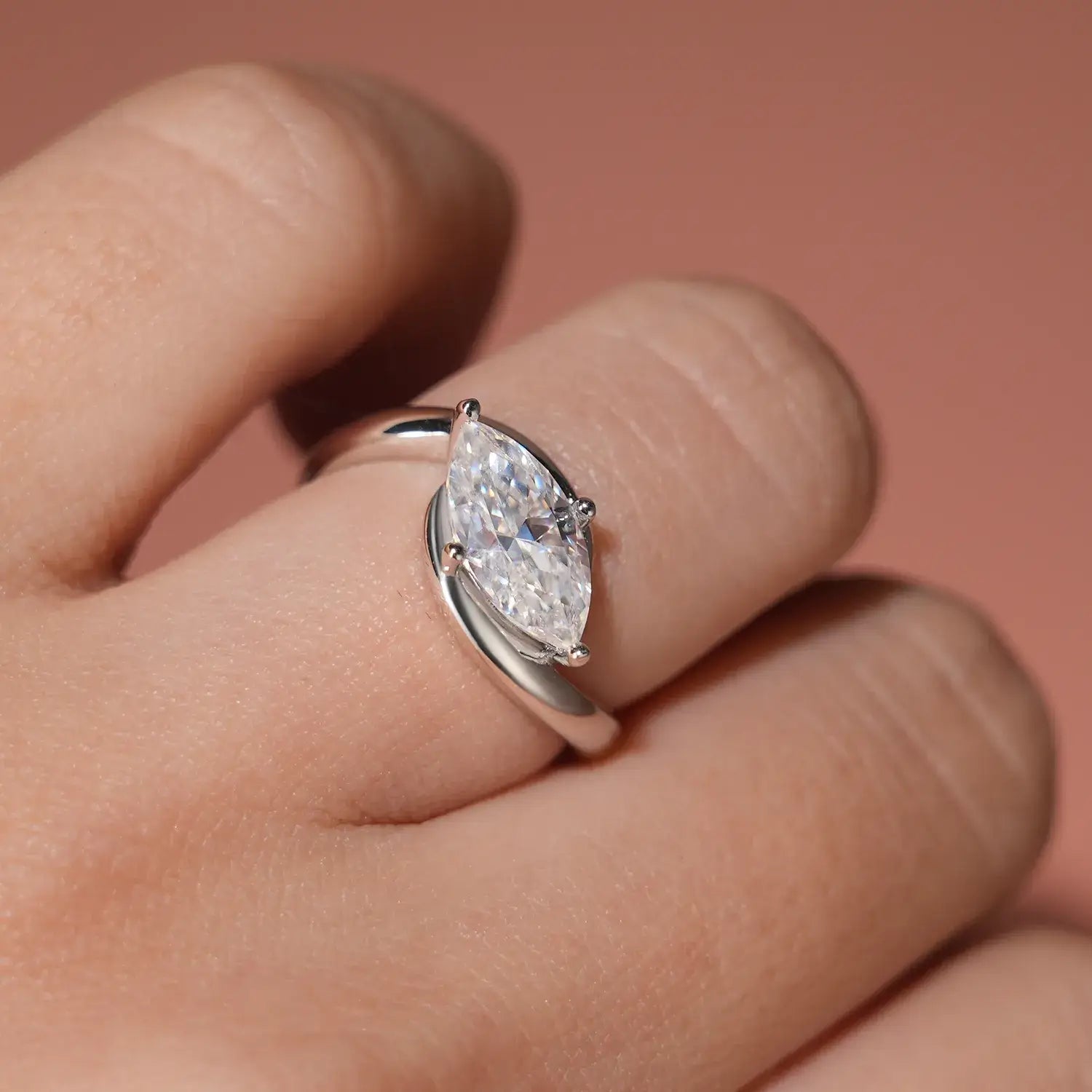 Bypass Eastwast Marquise Cut Moissanite Diamond Engagement Ring