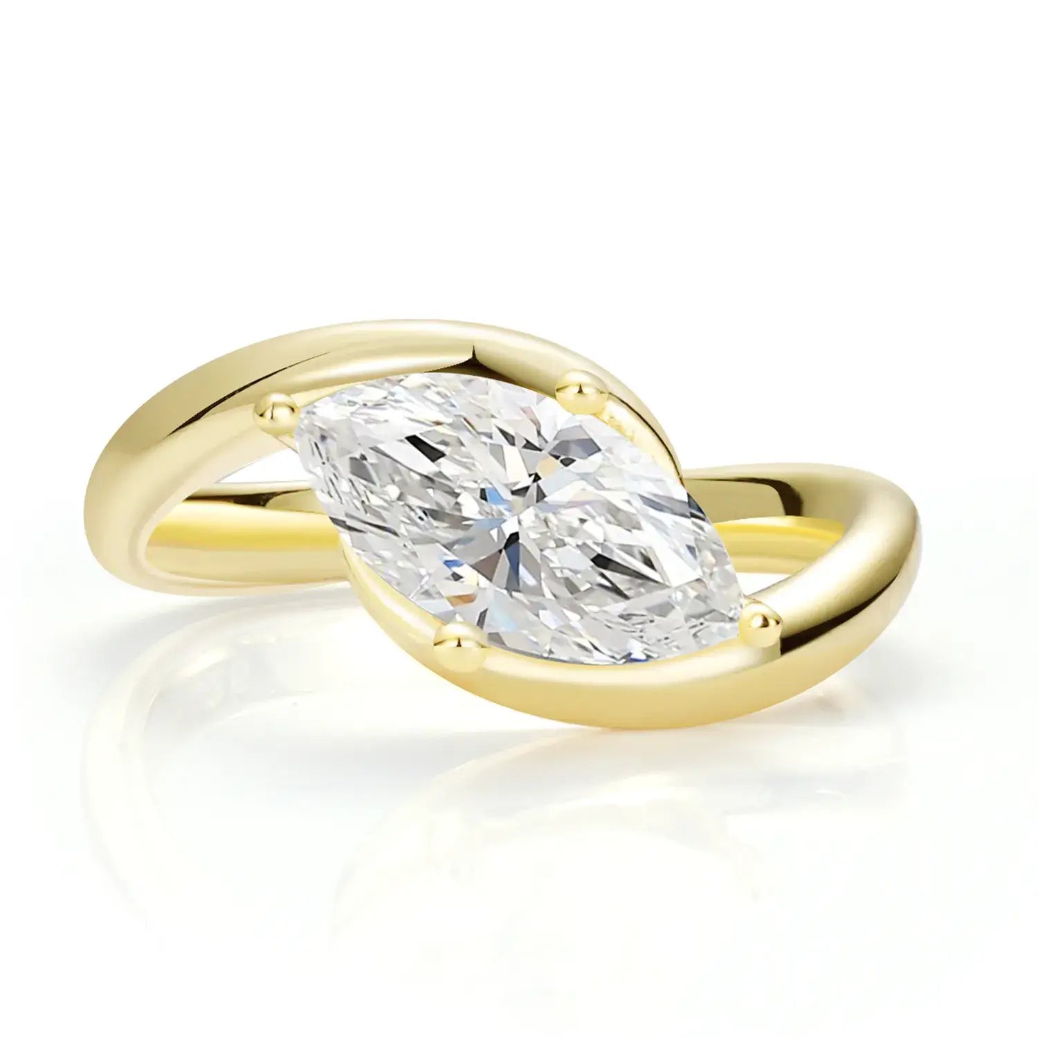 Bypass Eastwast Marquise Cut Moissanite Diamond Engagement Ring