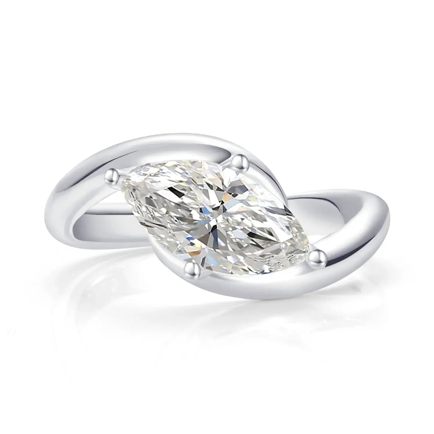 Bypass Eastwast Marquise Cut Moissanite Diamond Engagement Ring