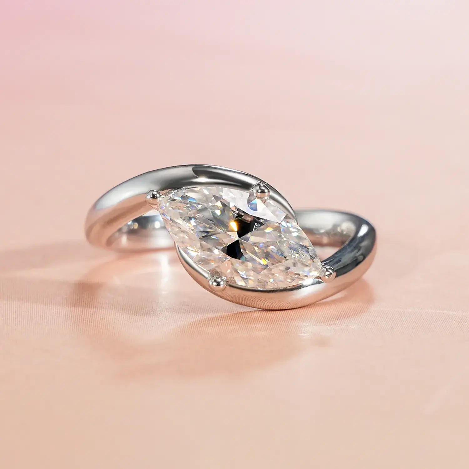 Bypass Eastwast Marquise Cut Moissanite Diamond Engagement Ring