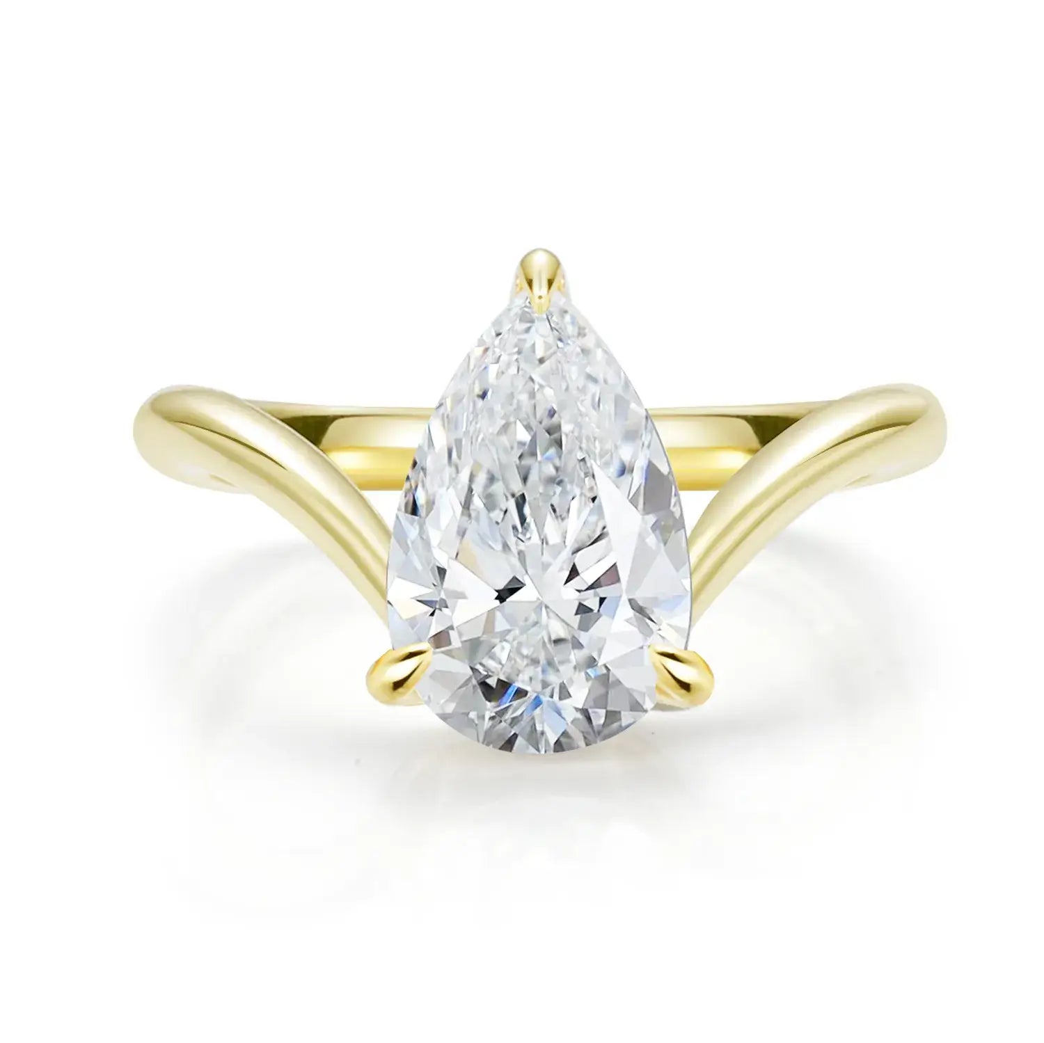 Chevron Pear Cut Moissanite Diamond Solitaire Stackable Engagement Ring