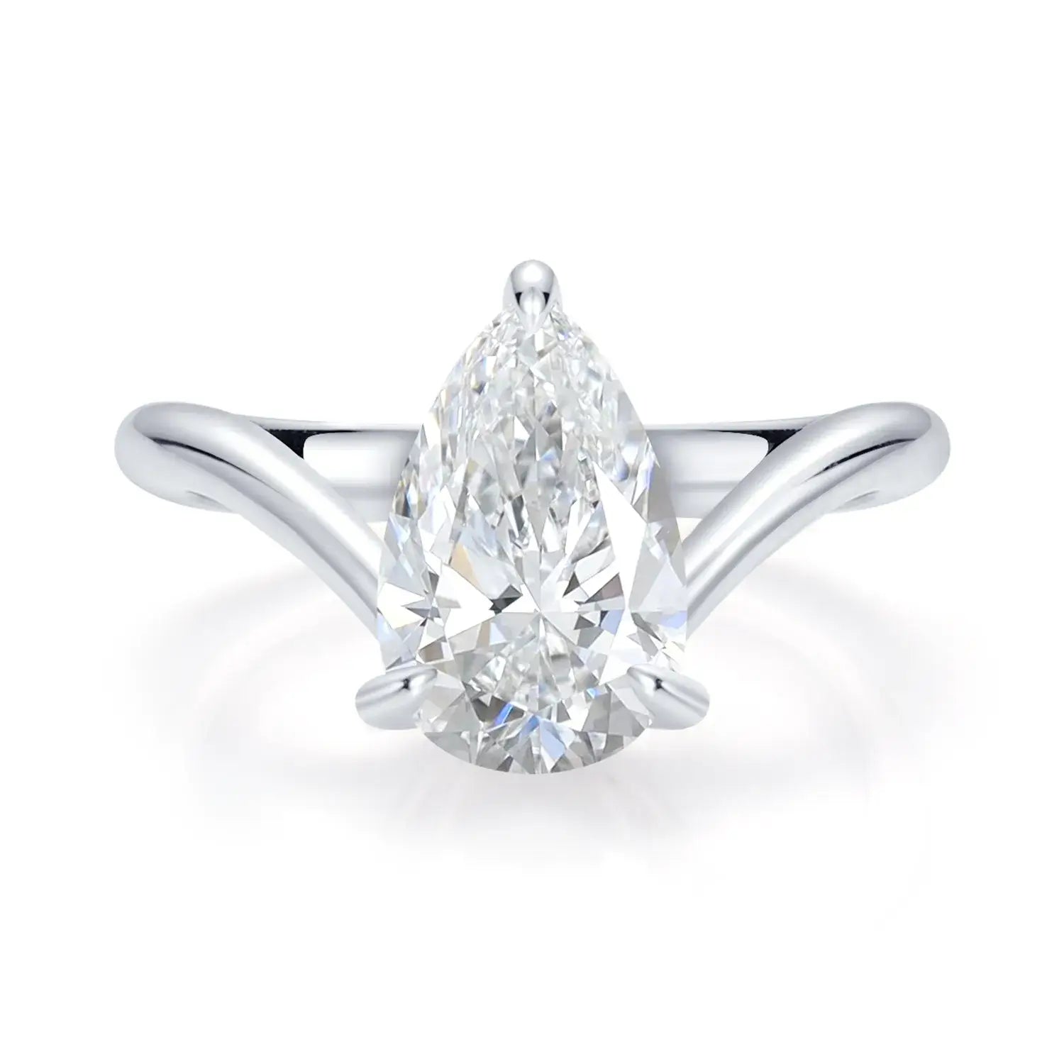 Chevron Pear Cut Moissanite Diamond Solitaire Stackable Engagement Ring