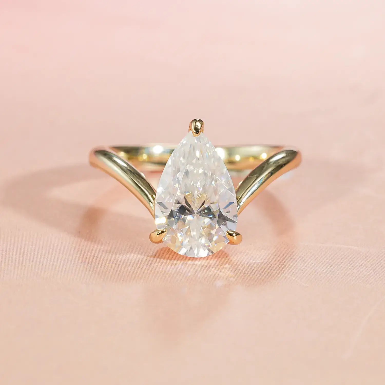 Chevron Pear Cut Moissanite Diamond Solitaire Stackable Engagement Ring