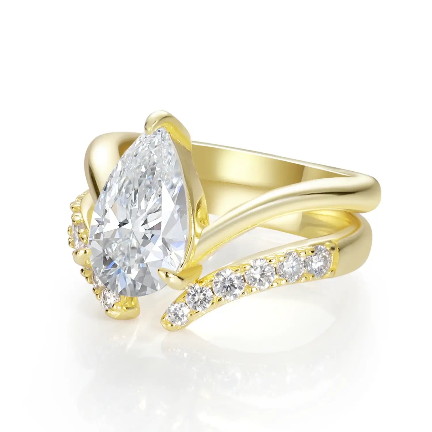 Chevron Pear Cut Moissanite Diamond Solitaire Stackable Engagement Ring