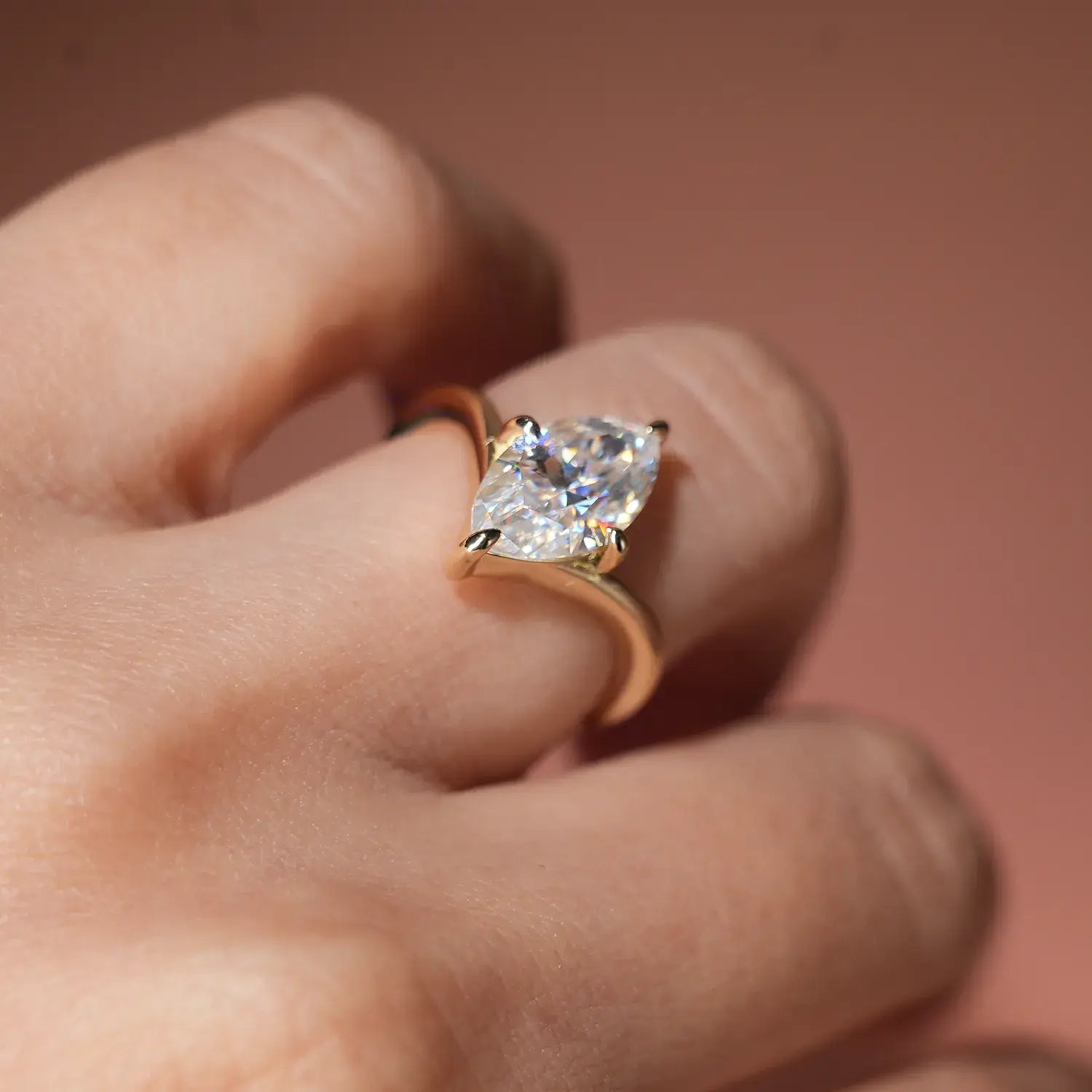 Chevron Marquise Cut Moissanite Diamond Solitaire Engagement Ring