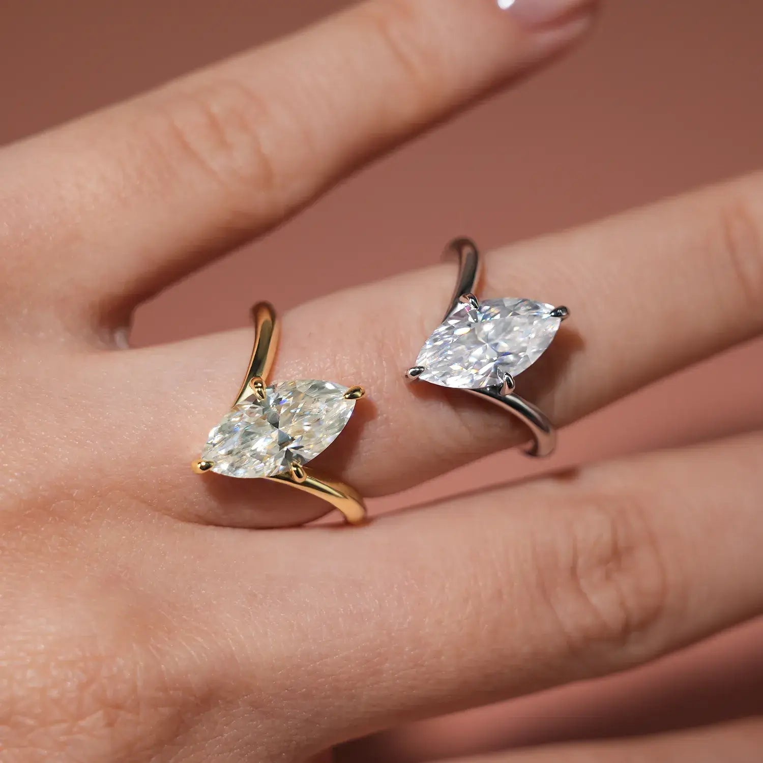 Chevron Marquise Cut Moissanite Diamond Solitaire Engagement Ring