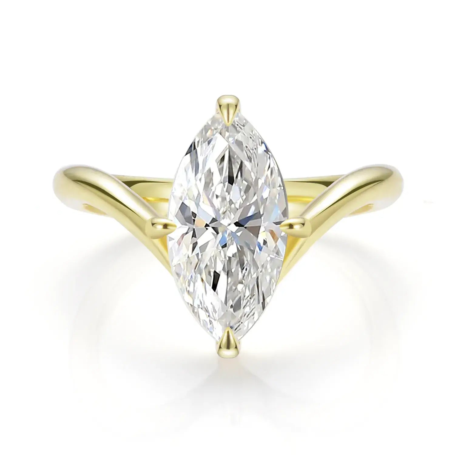 Chevron Marquise Cut Moissanite Diamond Solitaire Engagement Ring