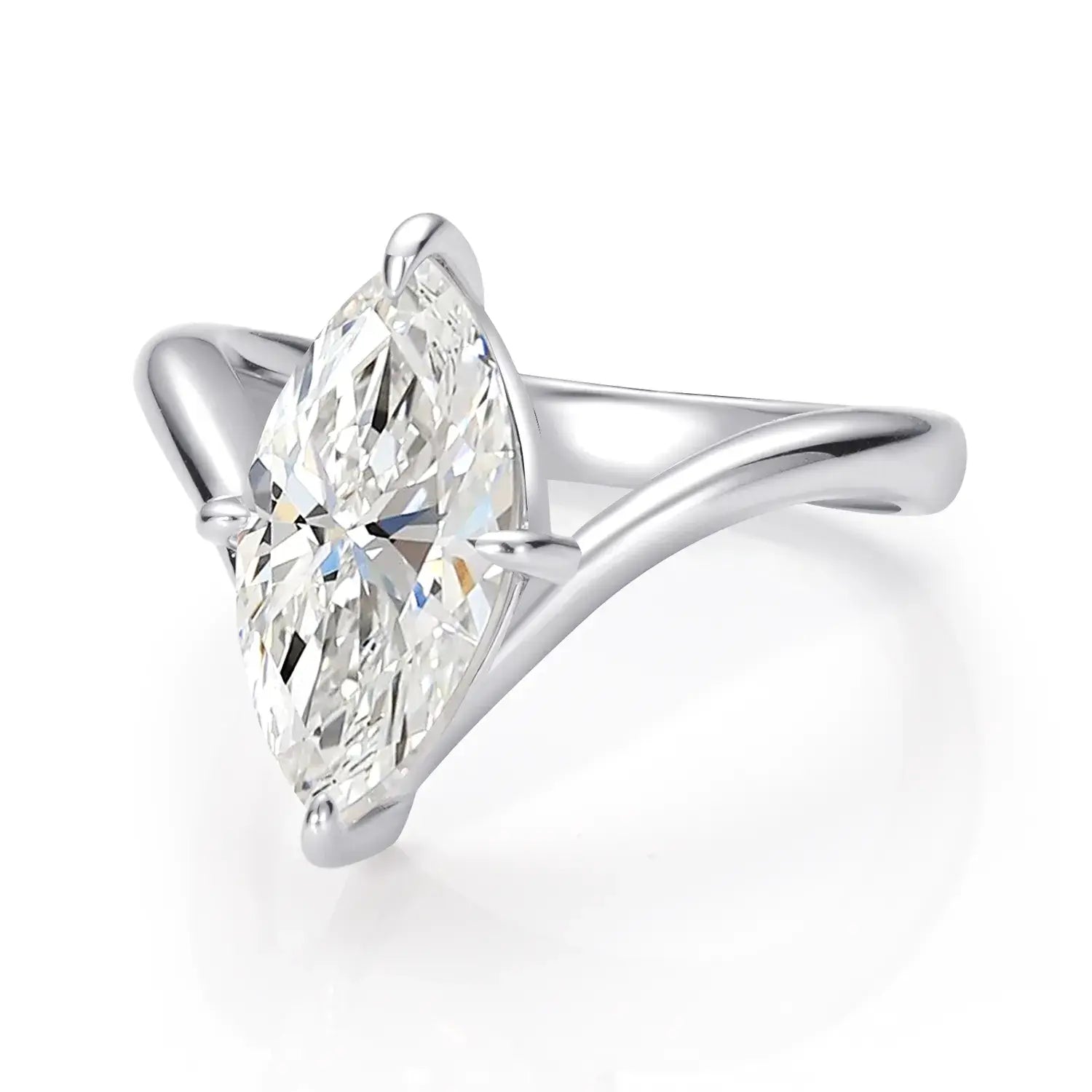 Chevron Marquise Cut Moissanite Diamond Solitaire Engagement Ring