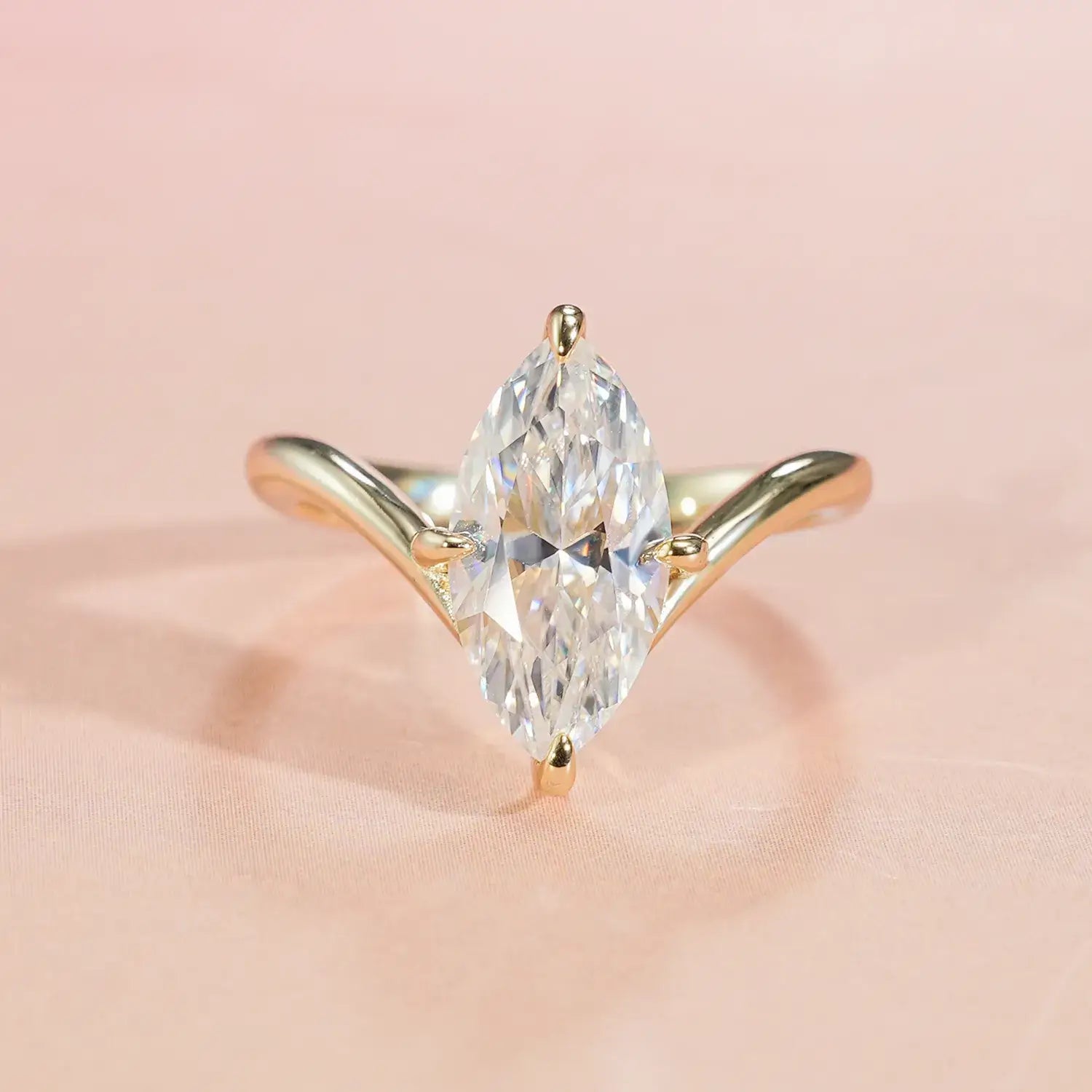 Chevron Marquise Cut Moissanite Diamond Stackable Engagement Ring