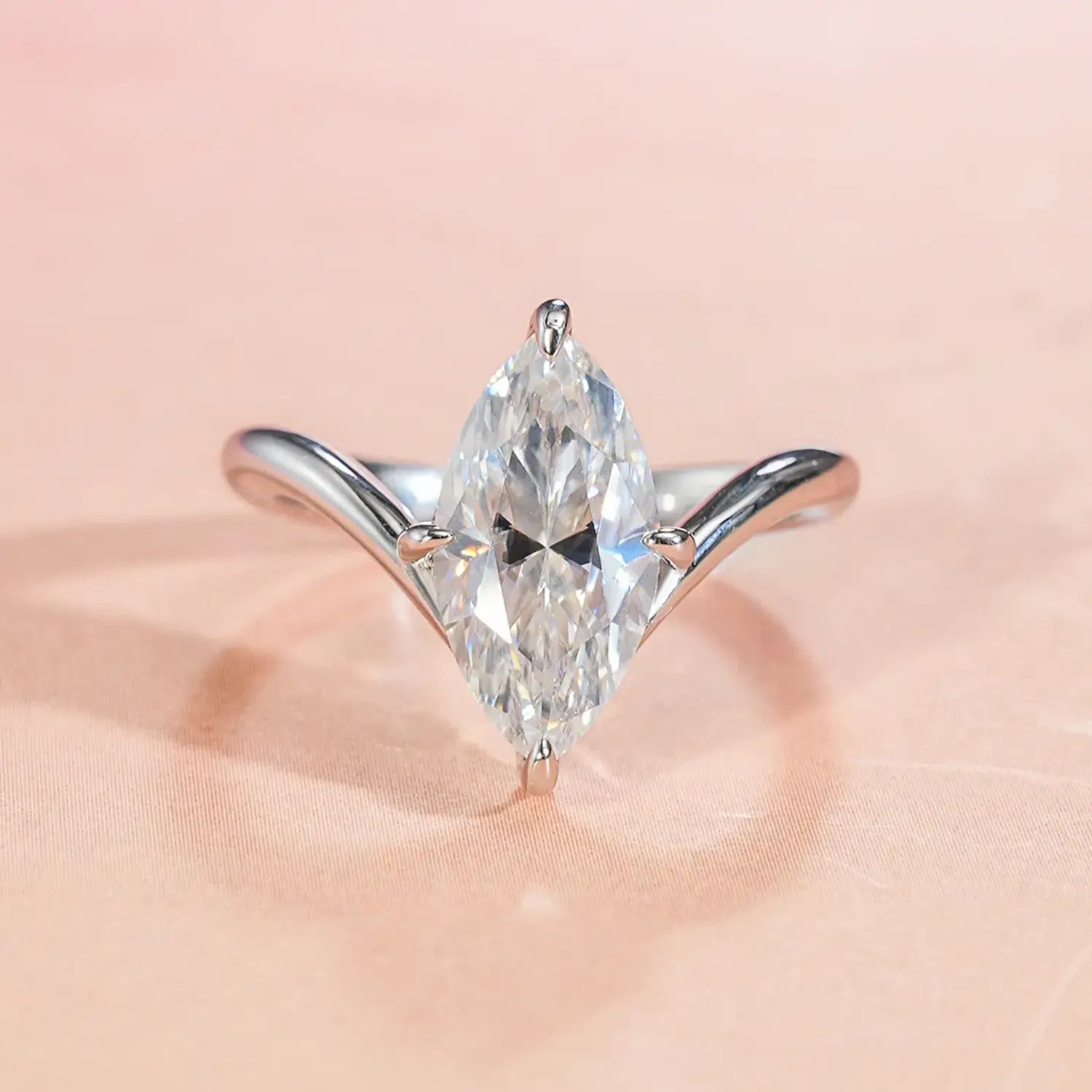 Chevron Marquise Cut Moissanite Diamond Stackable Engagement Ring