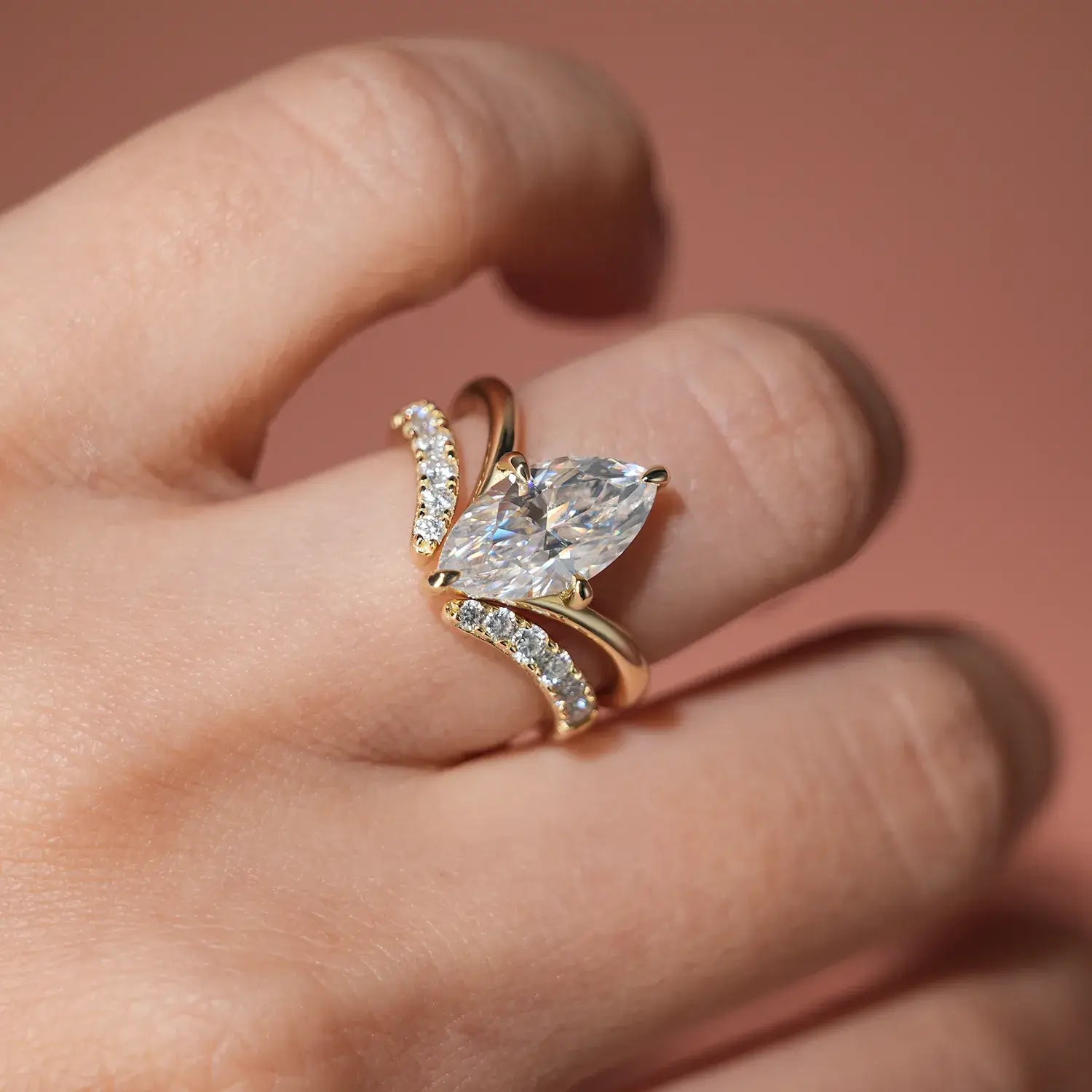 Chevron Marquise Cut Moissanite Diamond Solitaire Engagement Ring