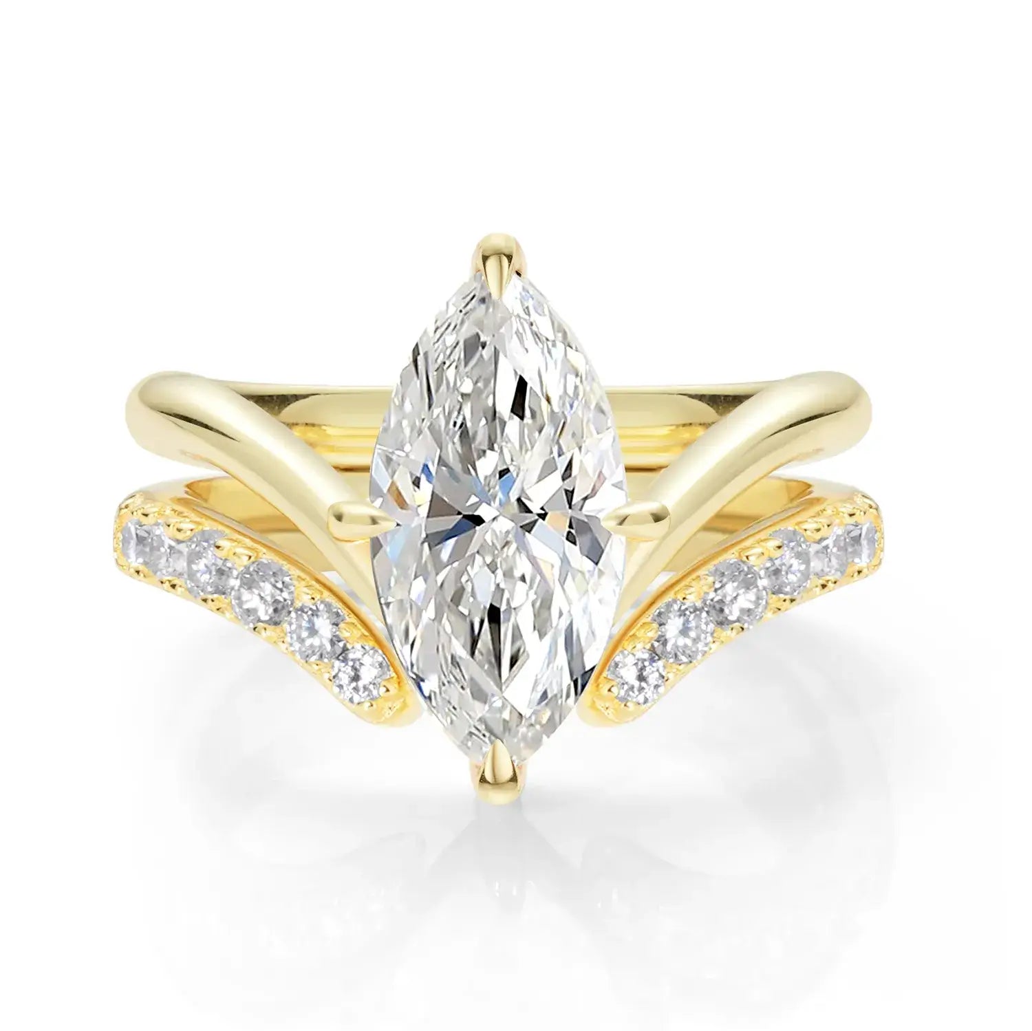 Chevron Marquise Cut Moissanite Diamond Stackable Engagement Ring