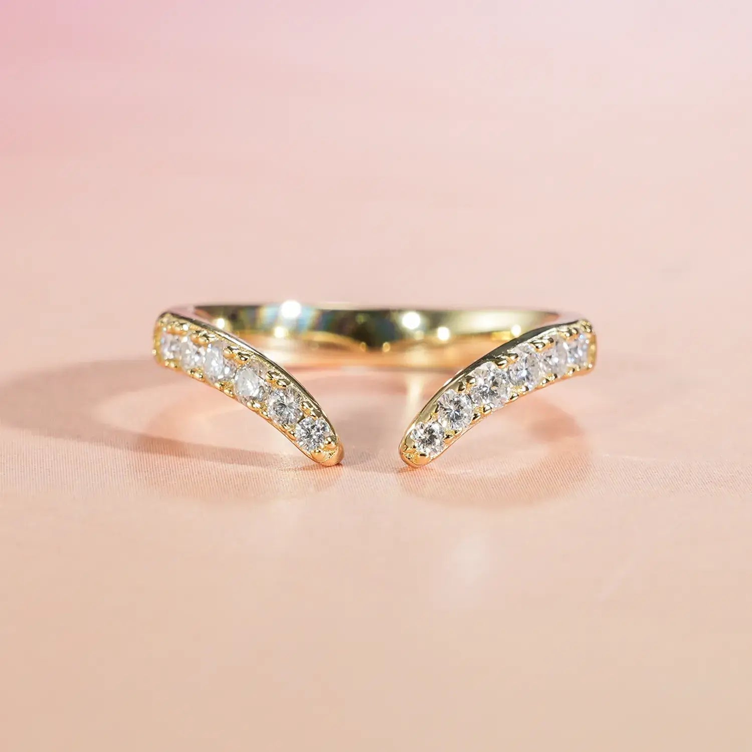 Curved Band Moissanite Diamond Pave Band Wedding Ring