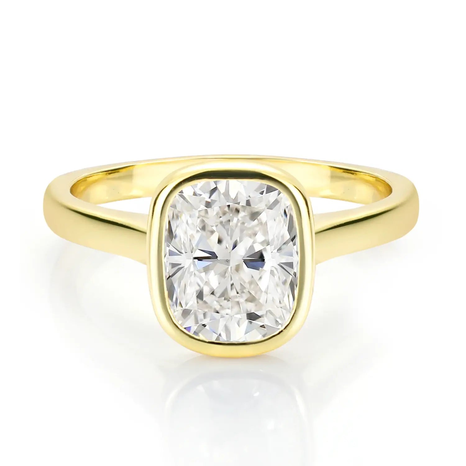 Bezel Set Engagement Ring with 2CT Long Cushion Cut Diamond Hidden Halo