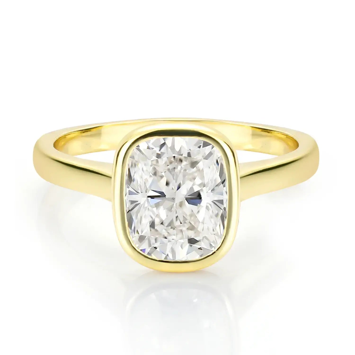 Bezel Set Engagement Ring with 2CT Long Cushion Cut Diamond Hidden Halo